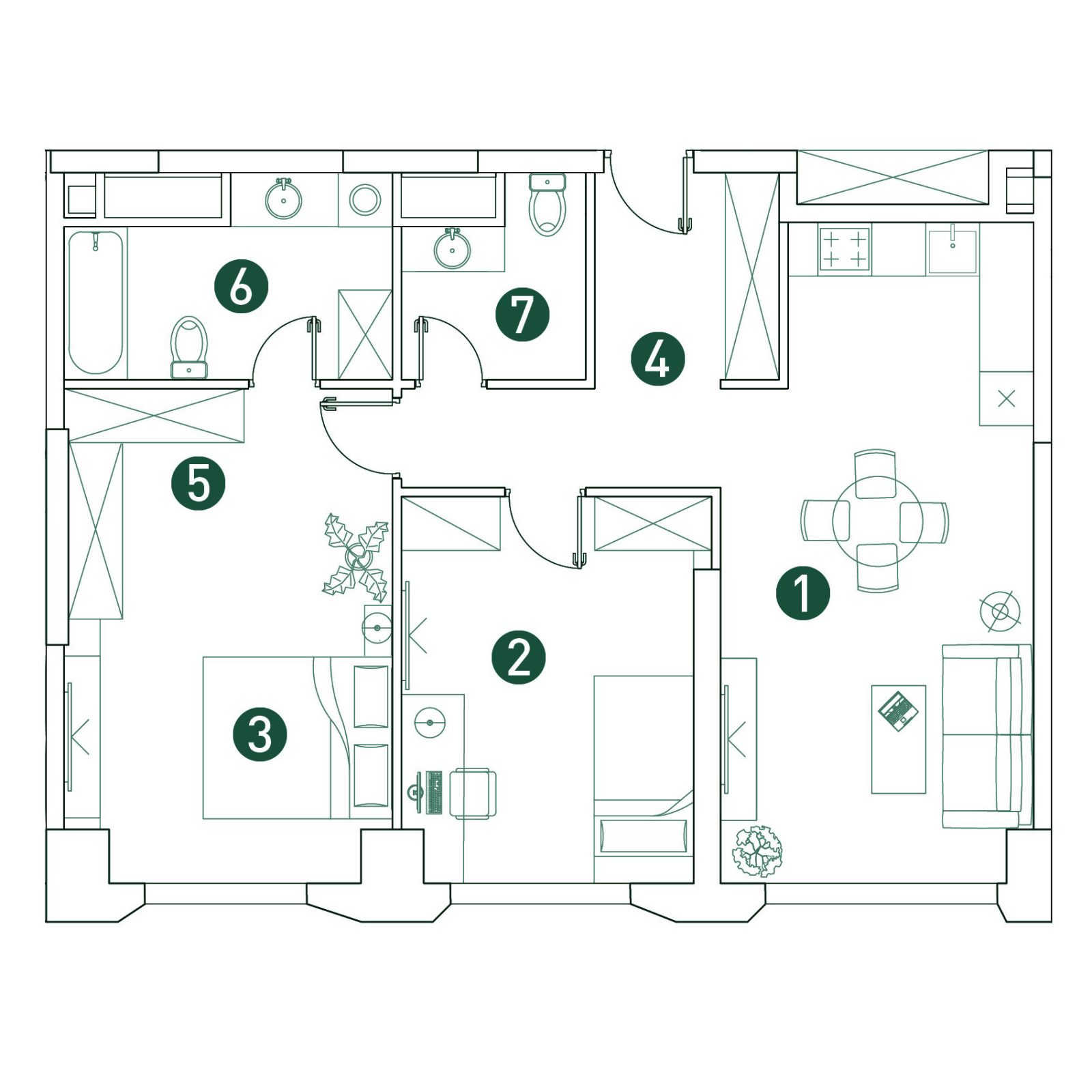 Планировка: 3-комнатная квартира, 77,1 м²