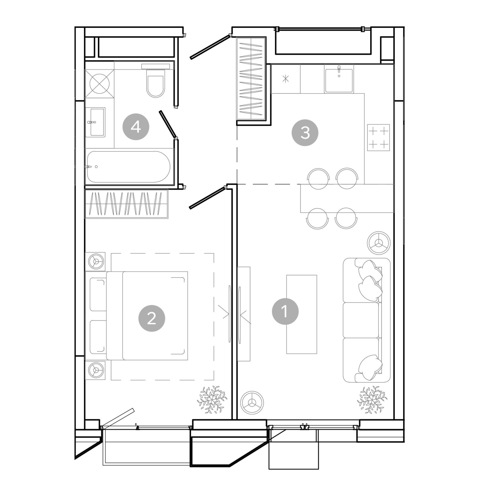 Планировка: 2-комнатная квартира, 45,3 м²