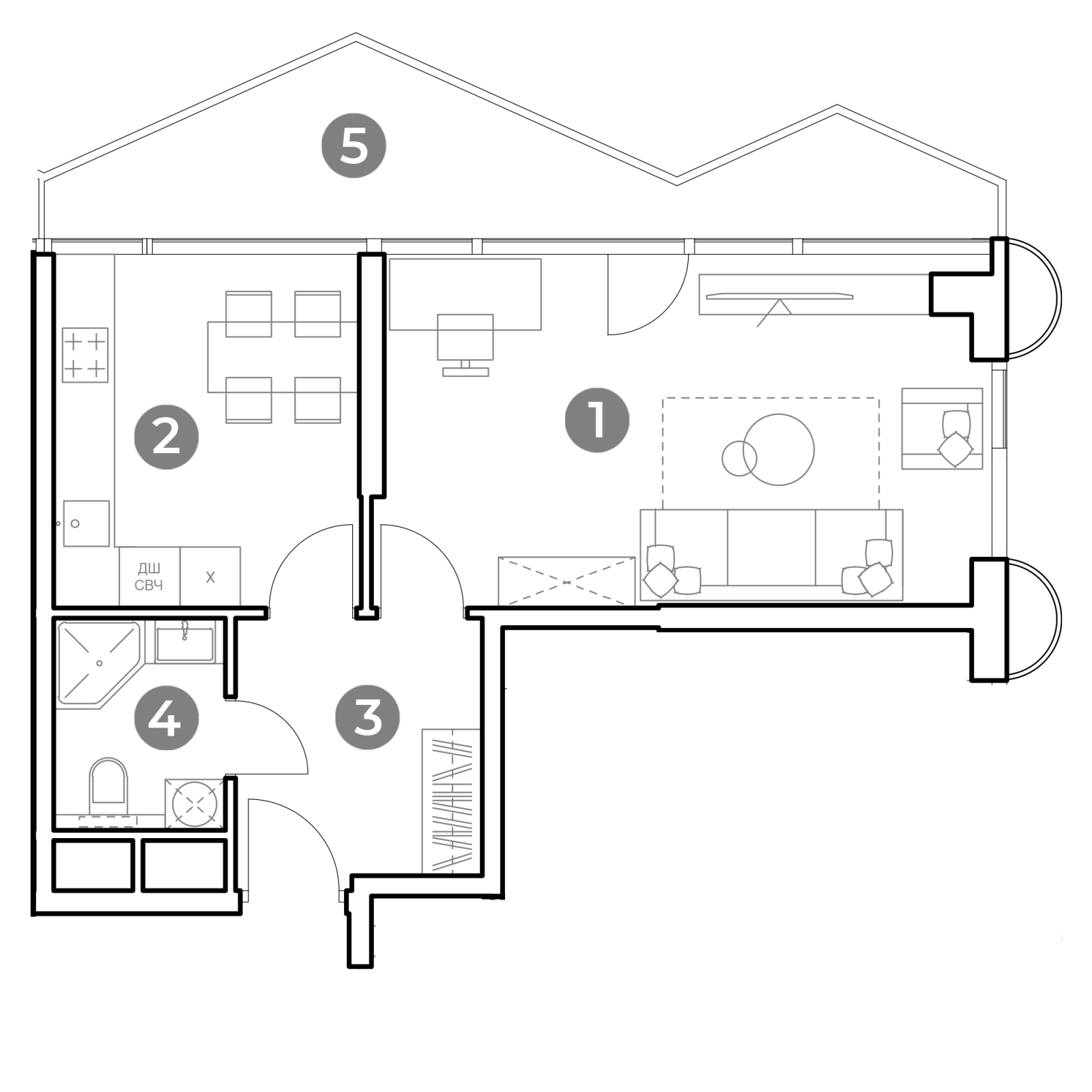 Планировка: 1-комнатная квартира, 50,9 м²