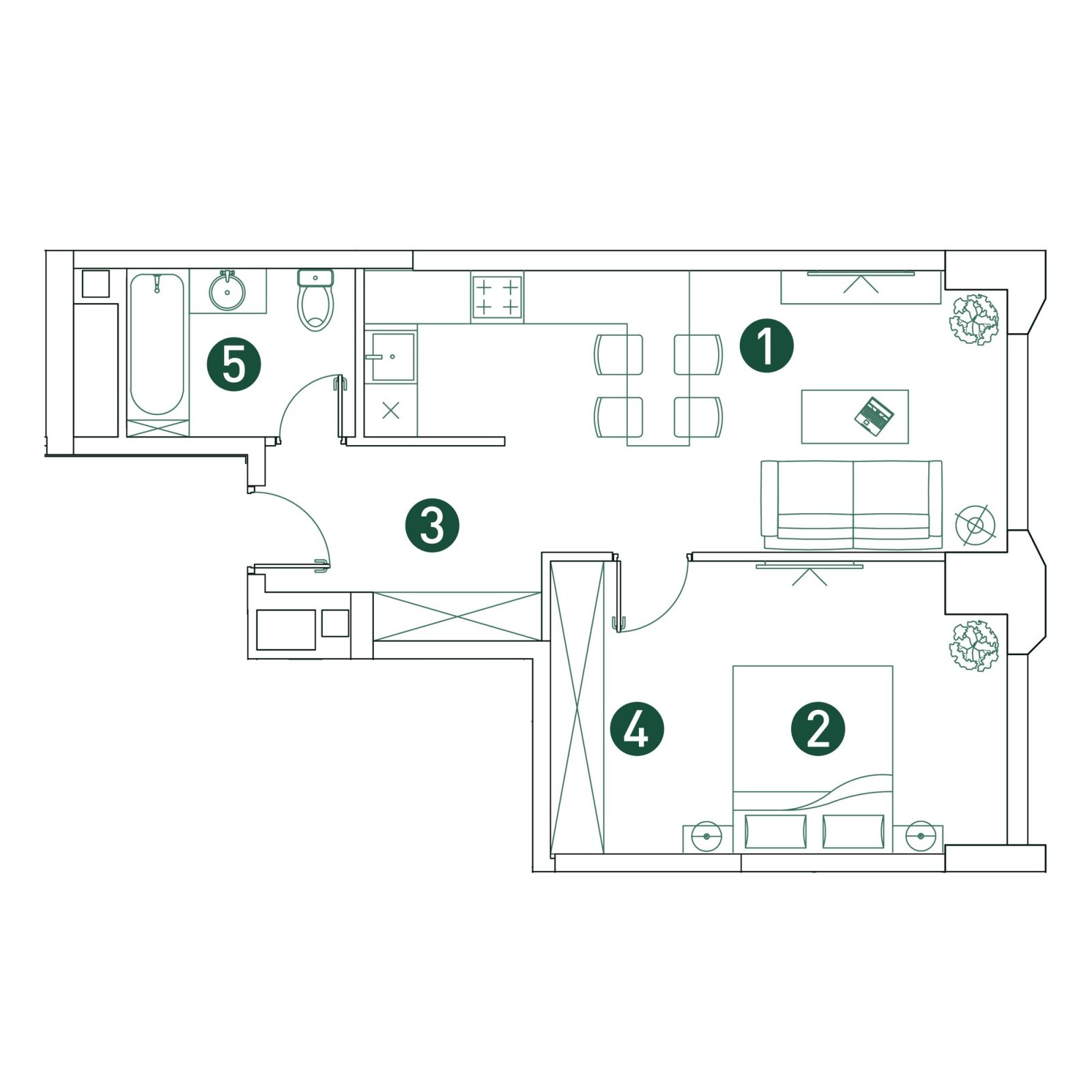 Планировка: 2-комнатная квартира, 47,8 м²