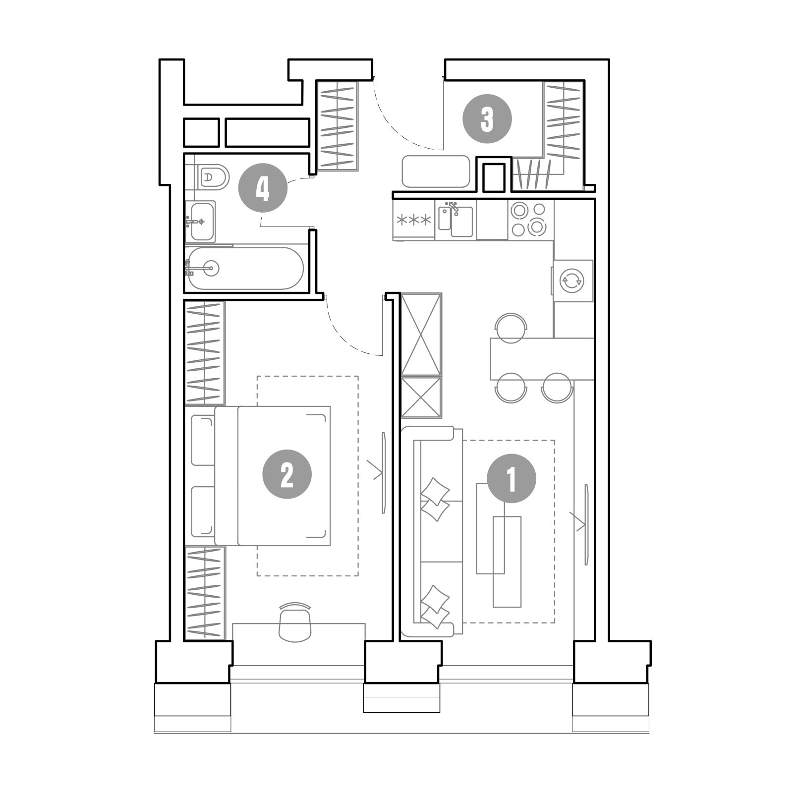 Планировка: 2-комнатная квартира, 45,4 м²