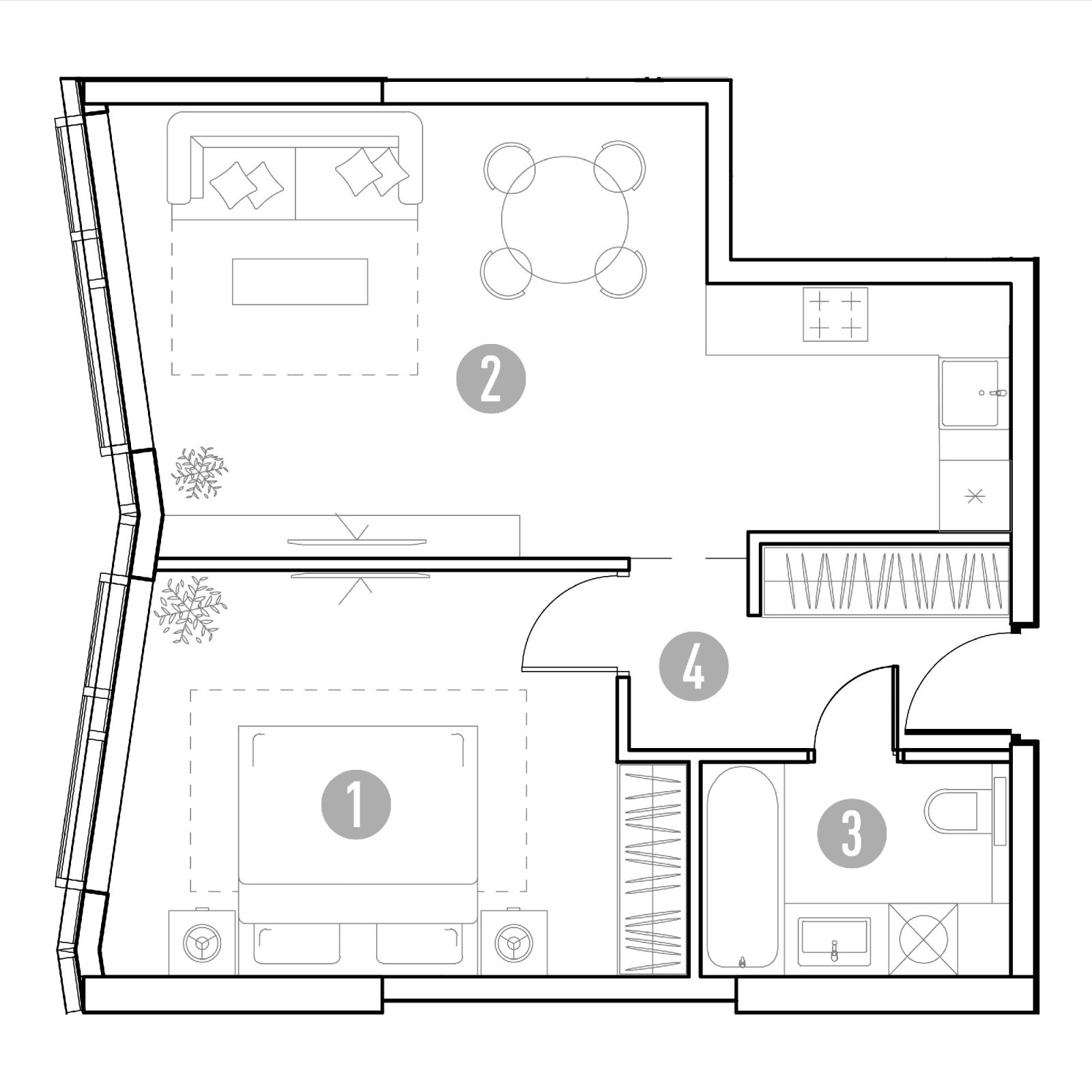 Планировка: 1-комнатная квартира, 48,7 м²