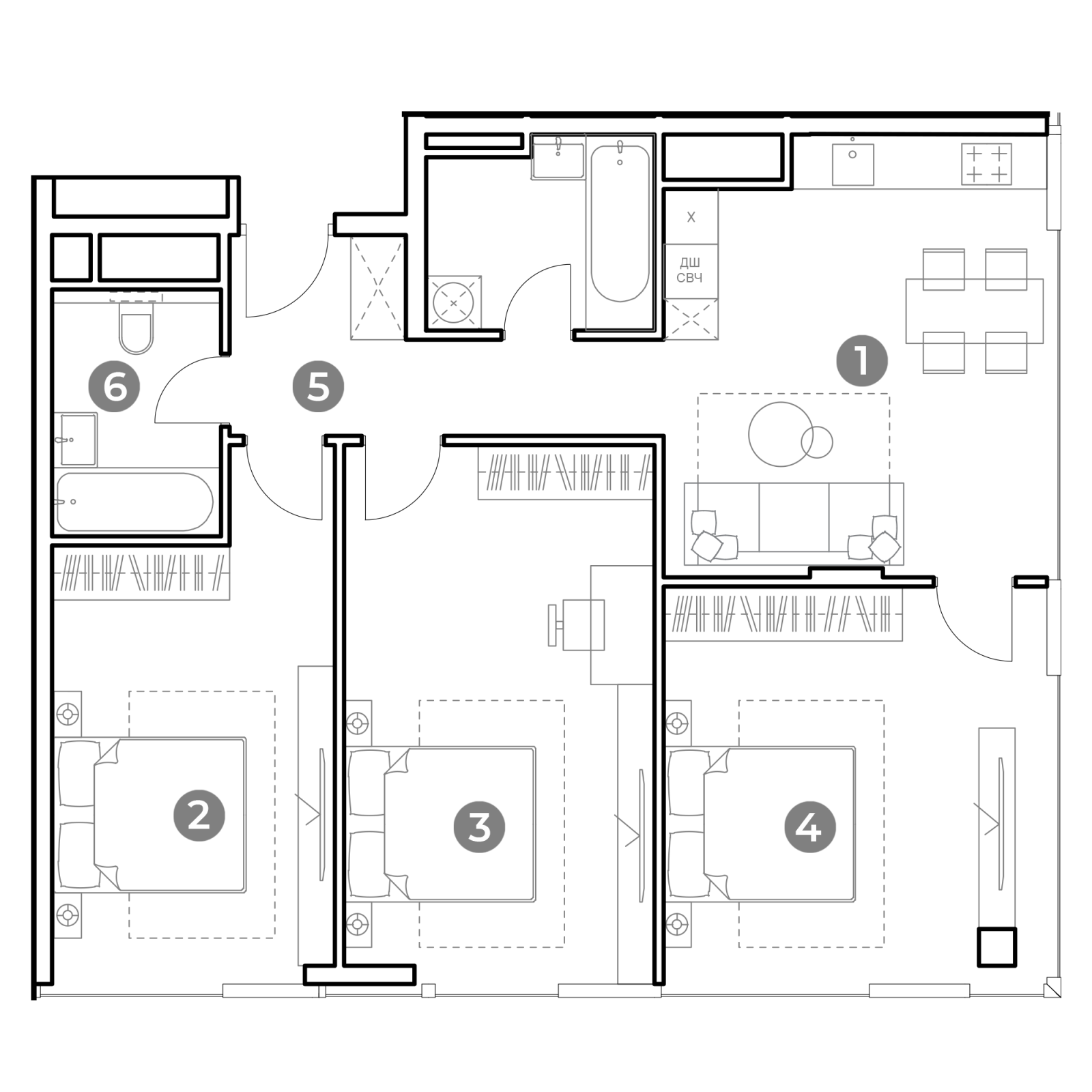 Планировка: 4-комнатная квартира, 90,4 м²