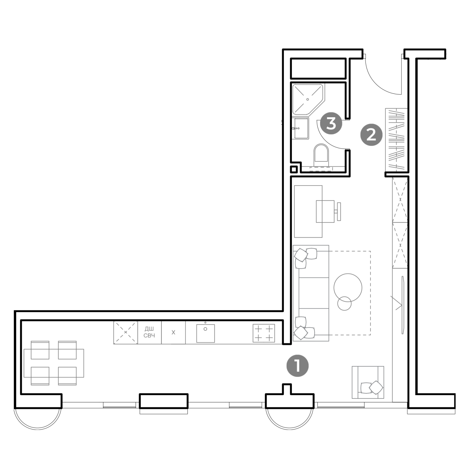 Планировка: студия, 37,1 м²