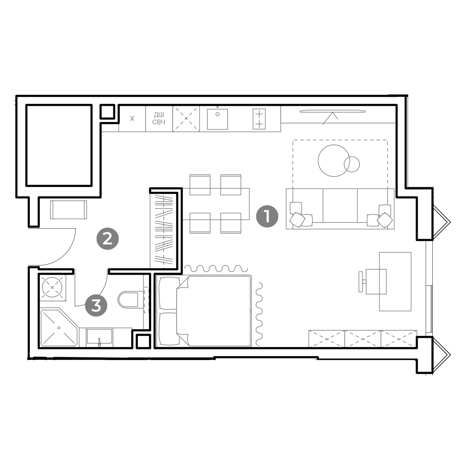 Планировка: студия, 41,3 м²