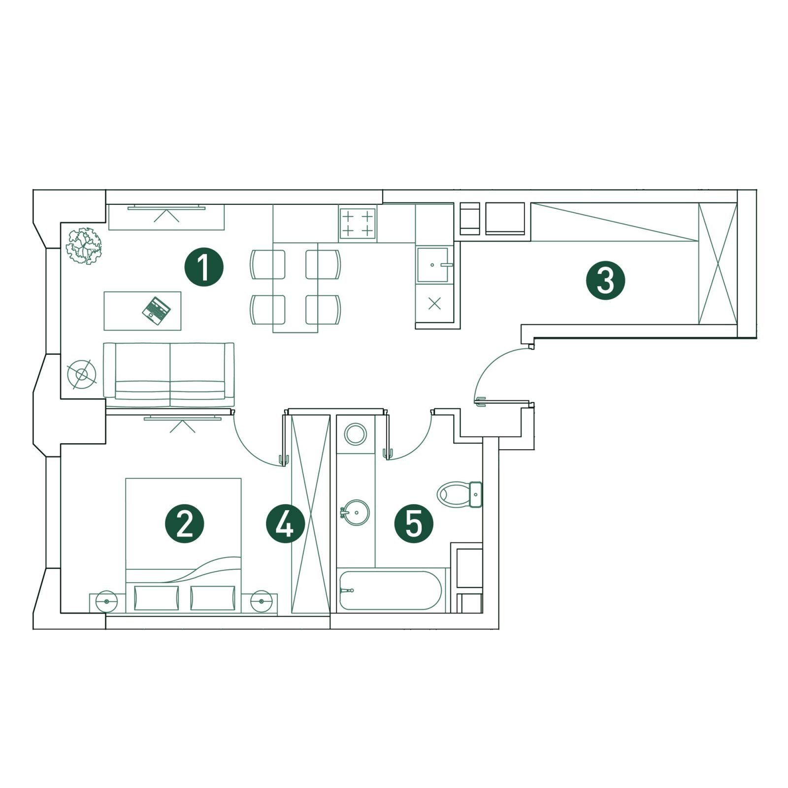 Планировка: 2-комнатная квартира, 47,3 м²