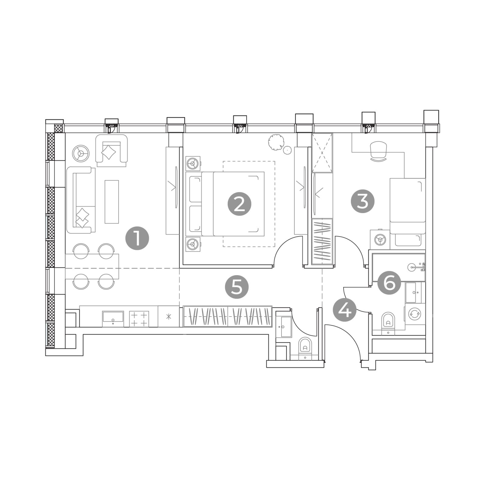 Планировка: 3-комнатная квартира, 55,1 м²