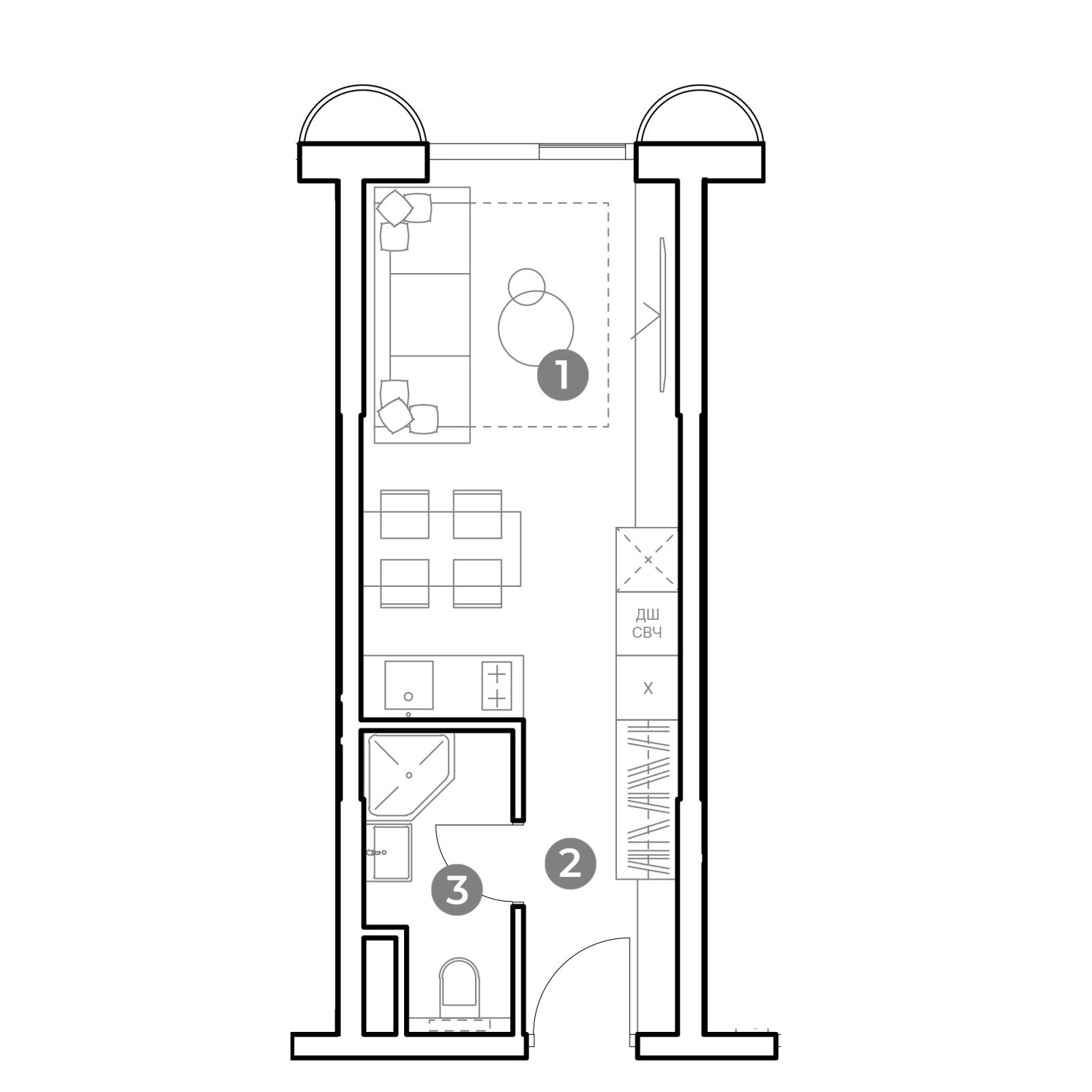 Планировка: студия, 23,1 м²