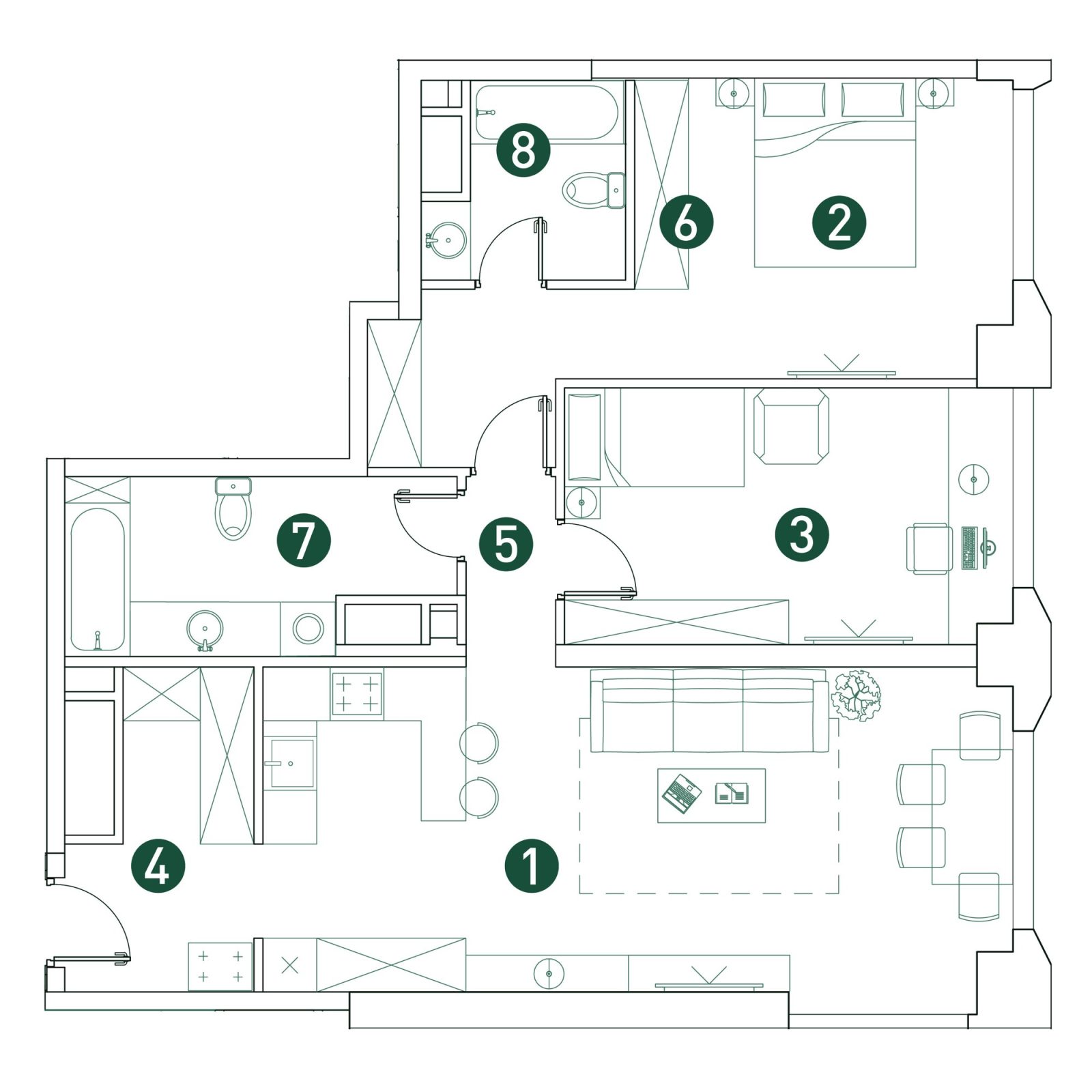 Планировка: 3-комнатная квартира, 84,0 м²