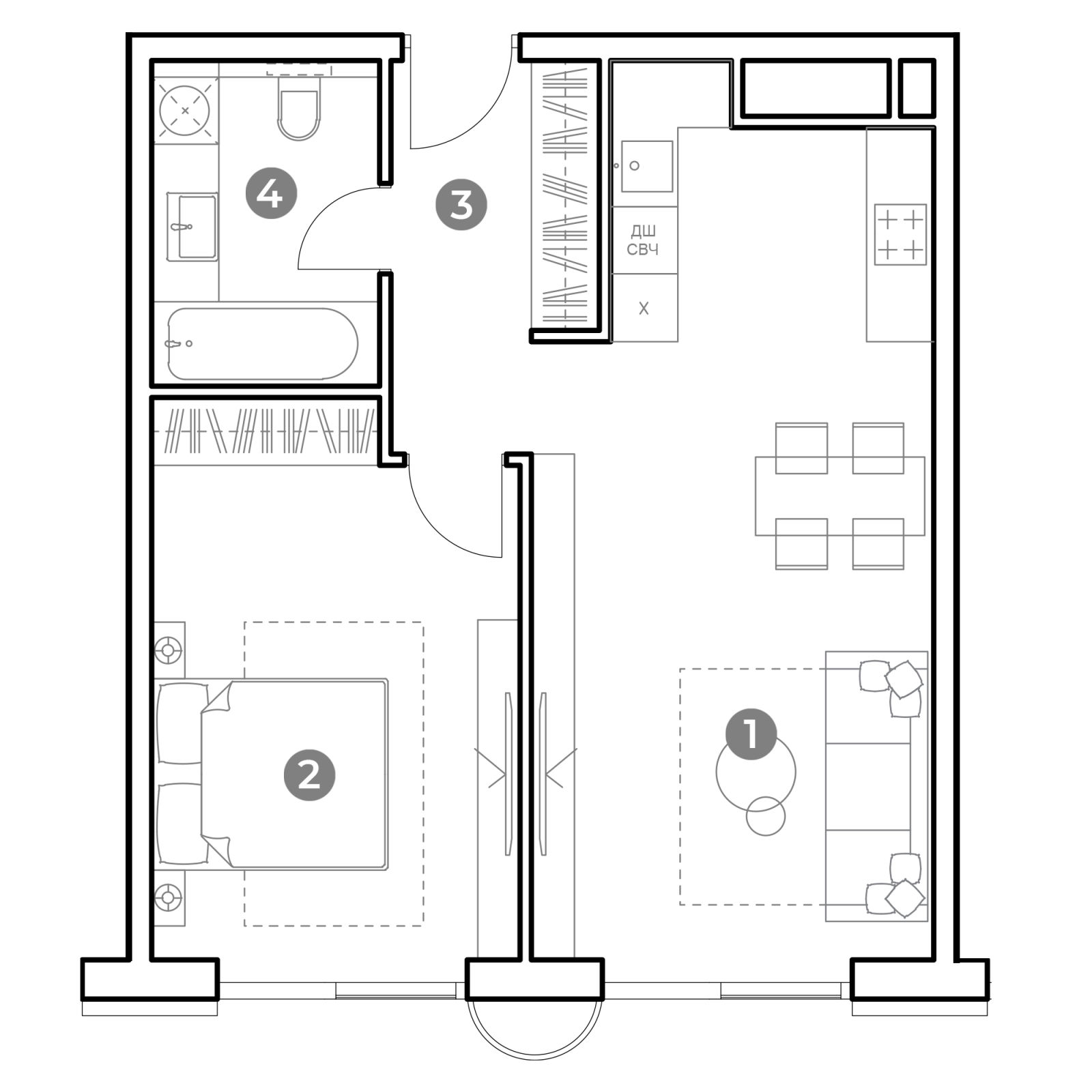 Планировка: 2-комнатная квартира, 54,2 м²