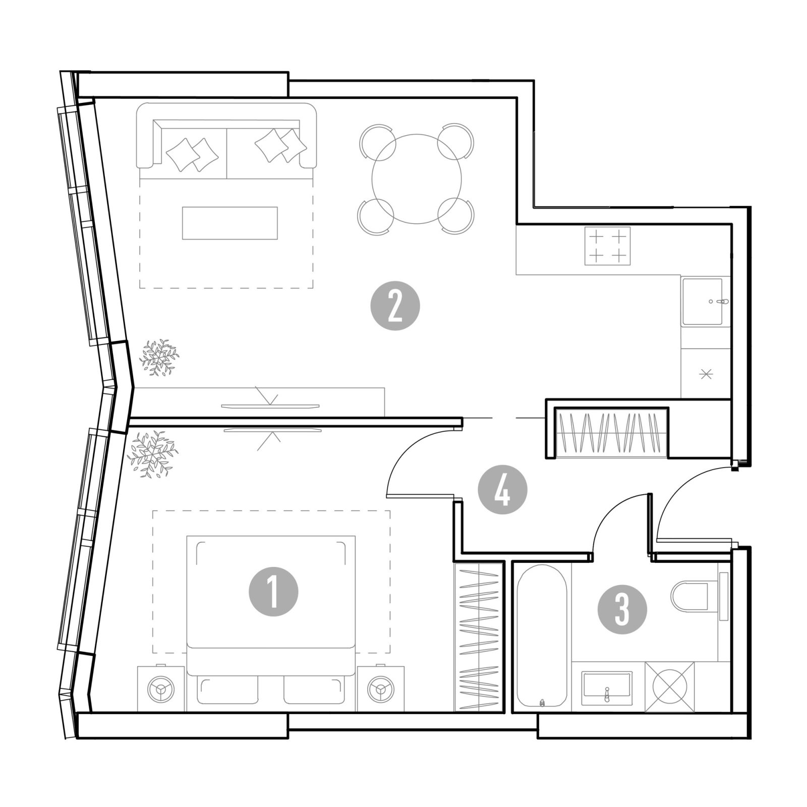 Планировка: 1-комнатная квартира, 48,2 м²