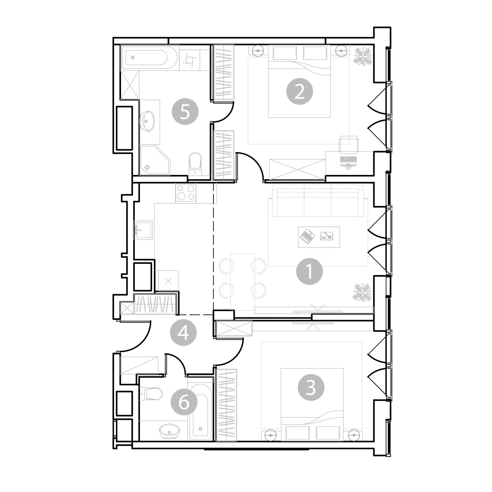 Планировка: 3-комнатная квартира, 79,8 м²