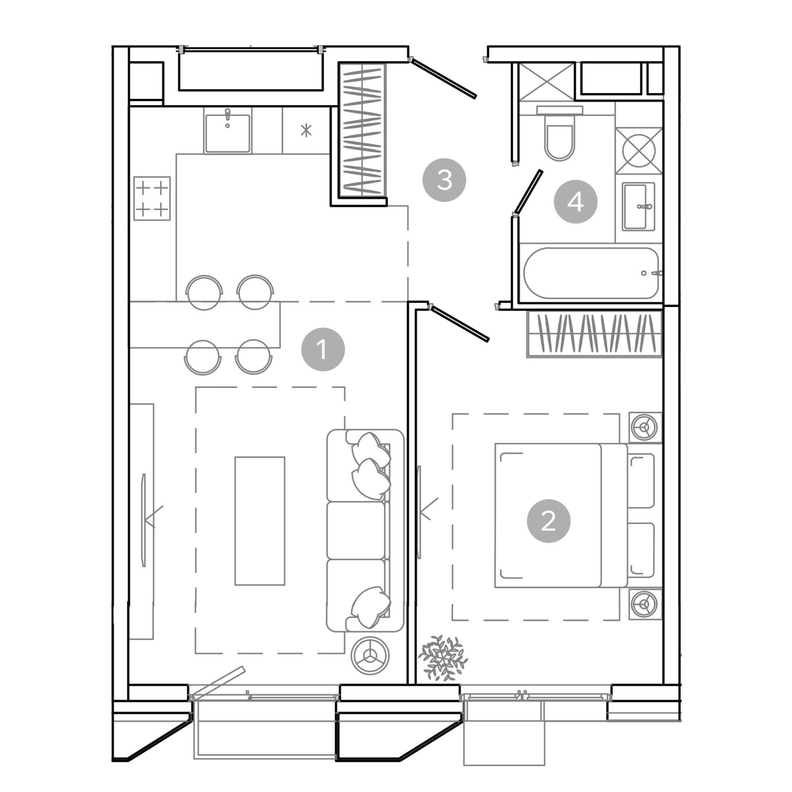Планировка: 2-комнатная квартира, 48,2 м²