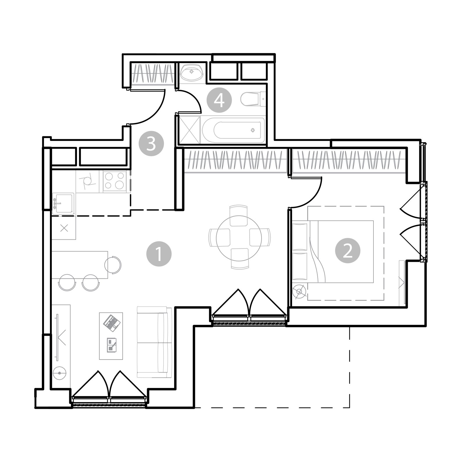 Планировка: 2-комнатная квартира, 50,5 м²