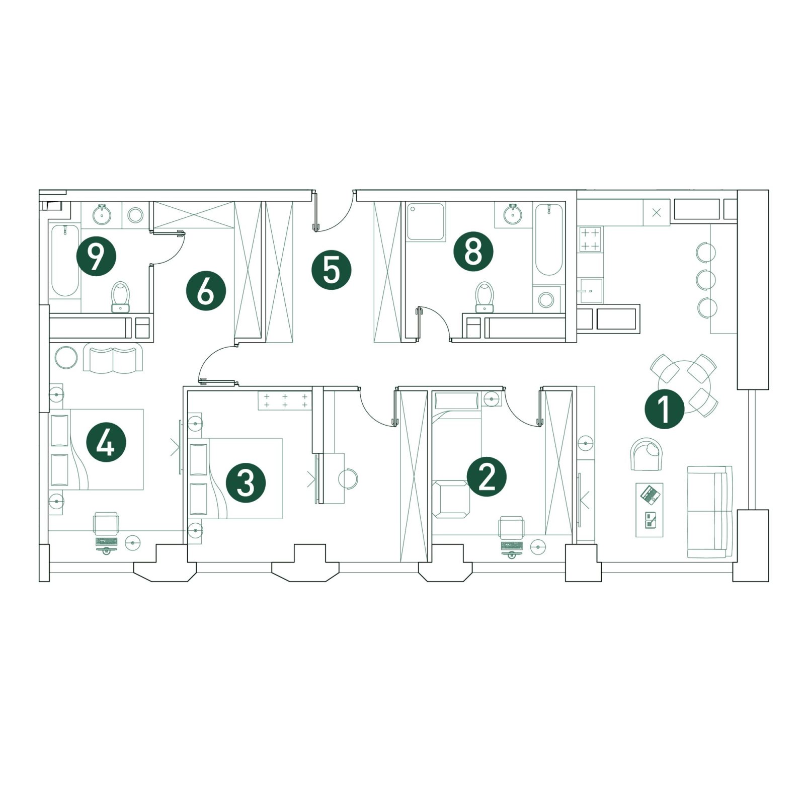 Планировка: 4-комнатная квартира, 113,5 м²