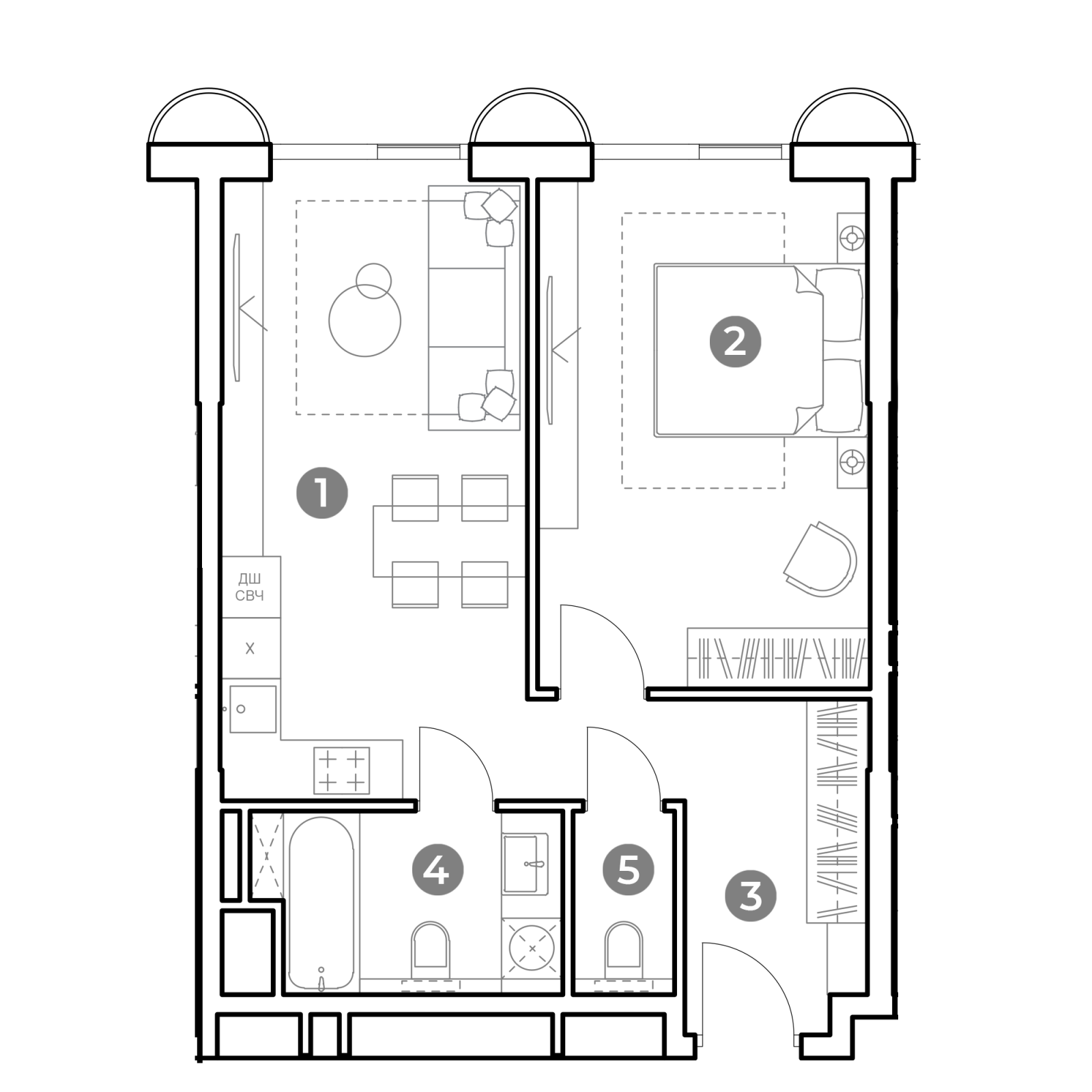 Планировка: 2-комнатная квартира, 50,5 м²