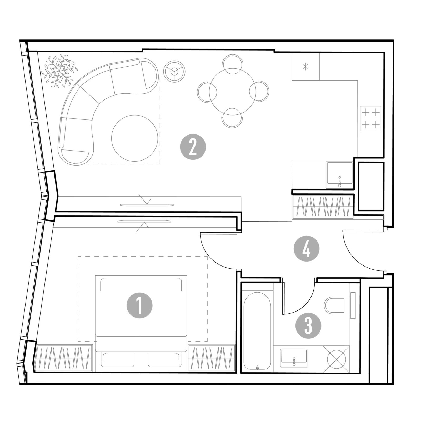 Планировка: 1-комнатная квартира, 48,7 м²