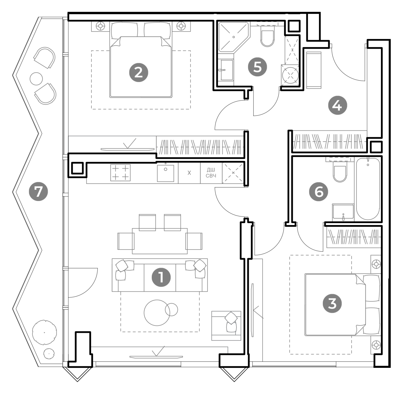 Планировка: 3-комнатная квартира, 82,9 м²
