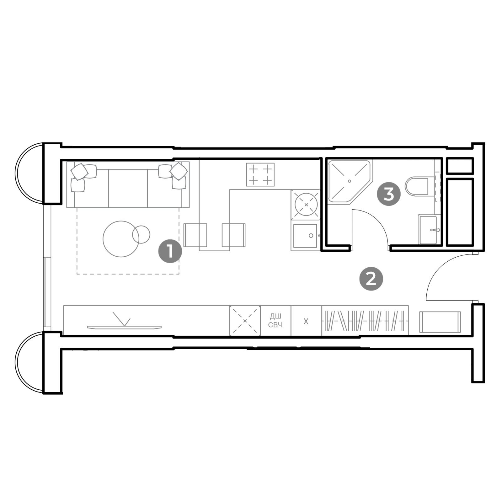 Планировка: студия, 27,3 м²