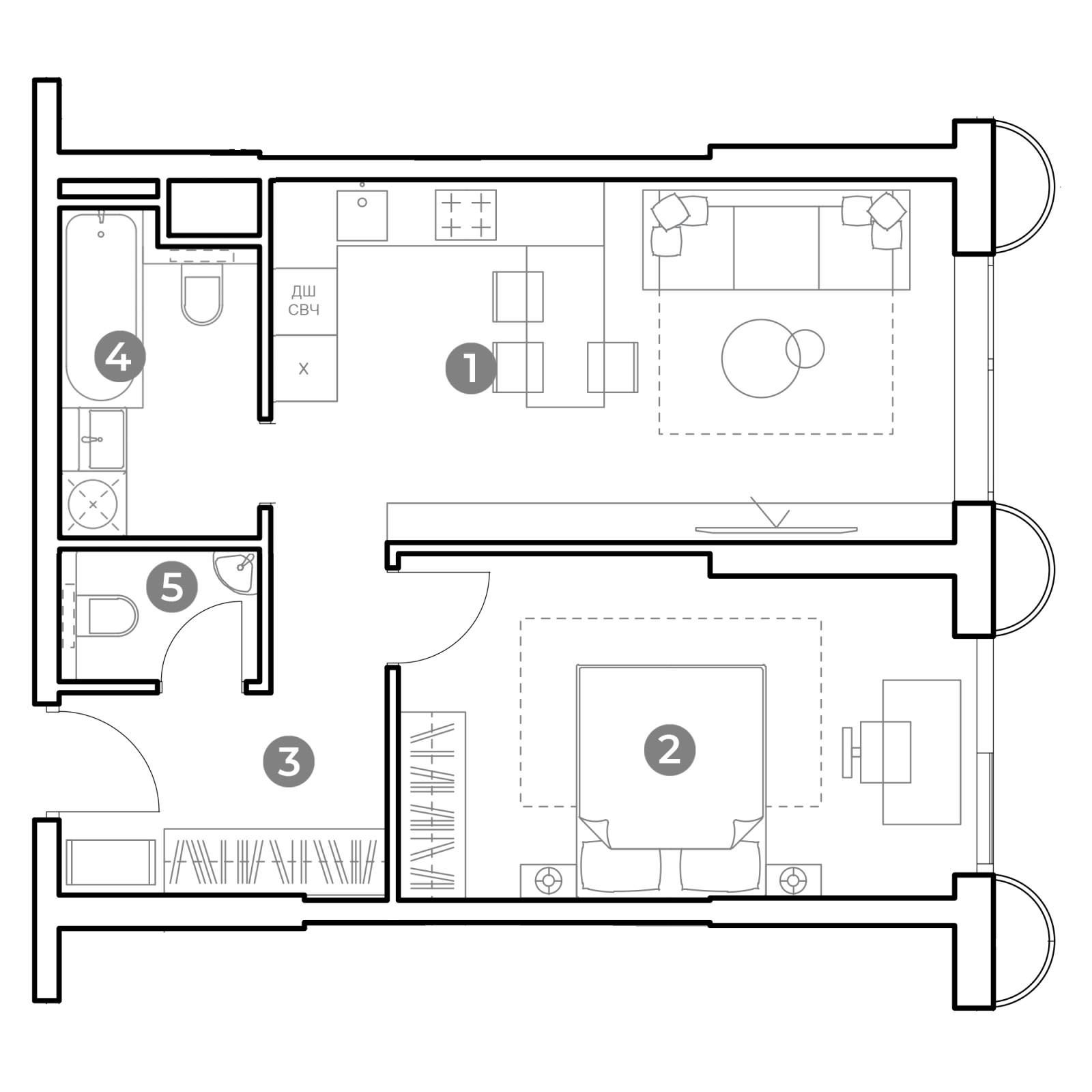 Планировка: 2-комнатная квартира, 50,6 м²