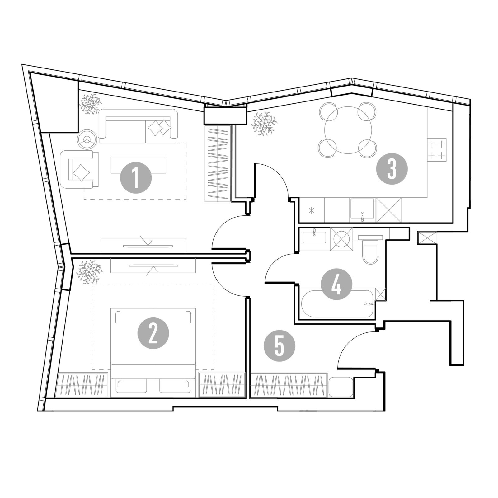 Планировка: 2-комнатная квартира, 54,7 м²