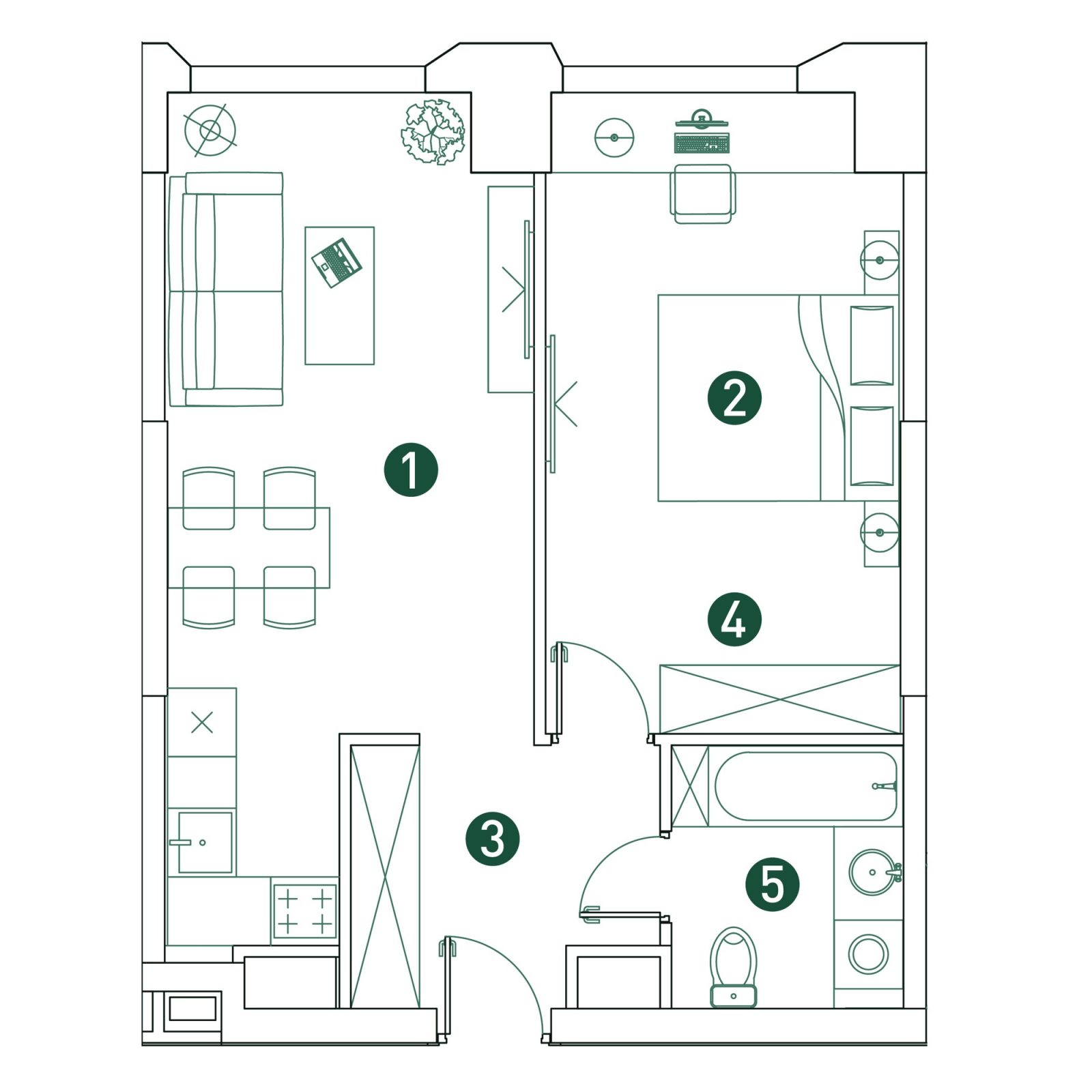 Планировка: 2-комнатная квартира, 48,0 м²