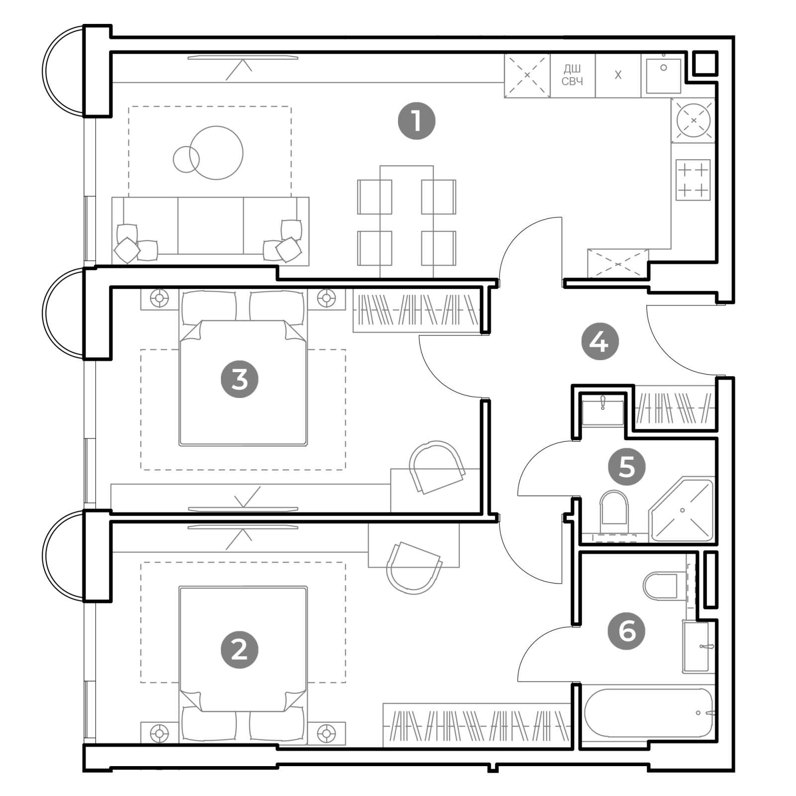 Планировка: 3-комнатная квартира, 71,5 м²