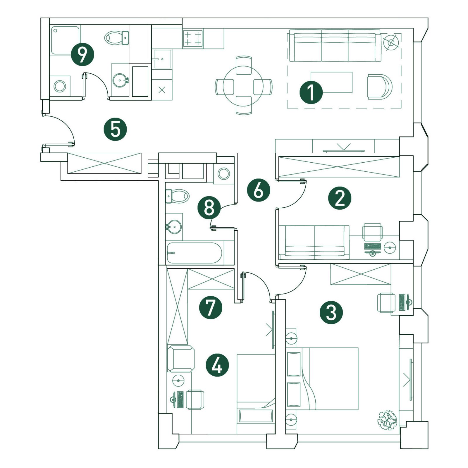 Планировка: 4-комнатная квартира, 91,4 м²