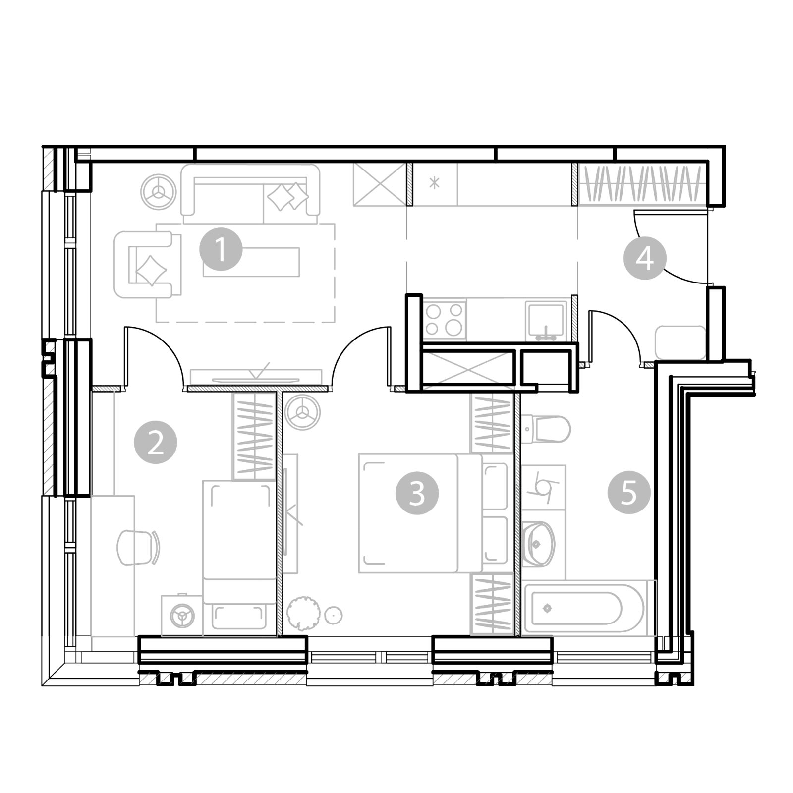 Планировка: 3-комнатная квартира, 47,8 м²