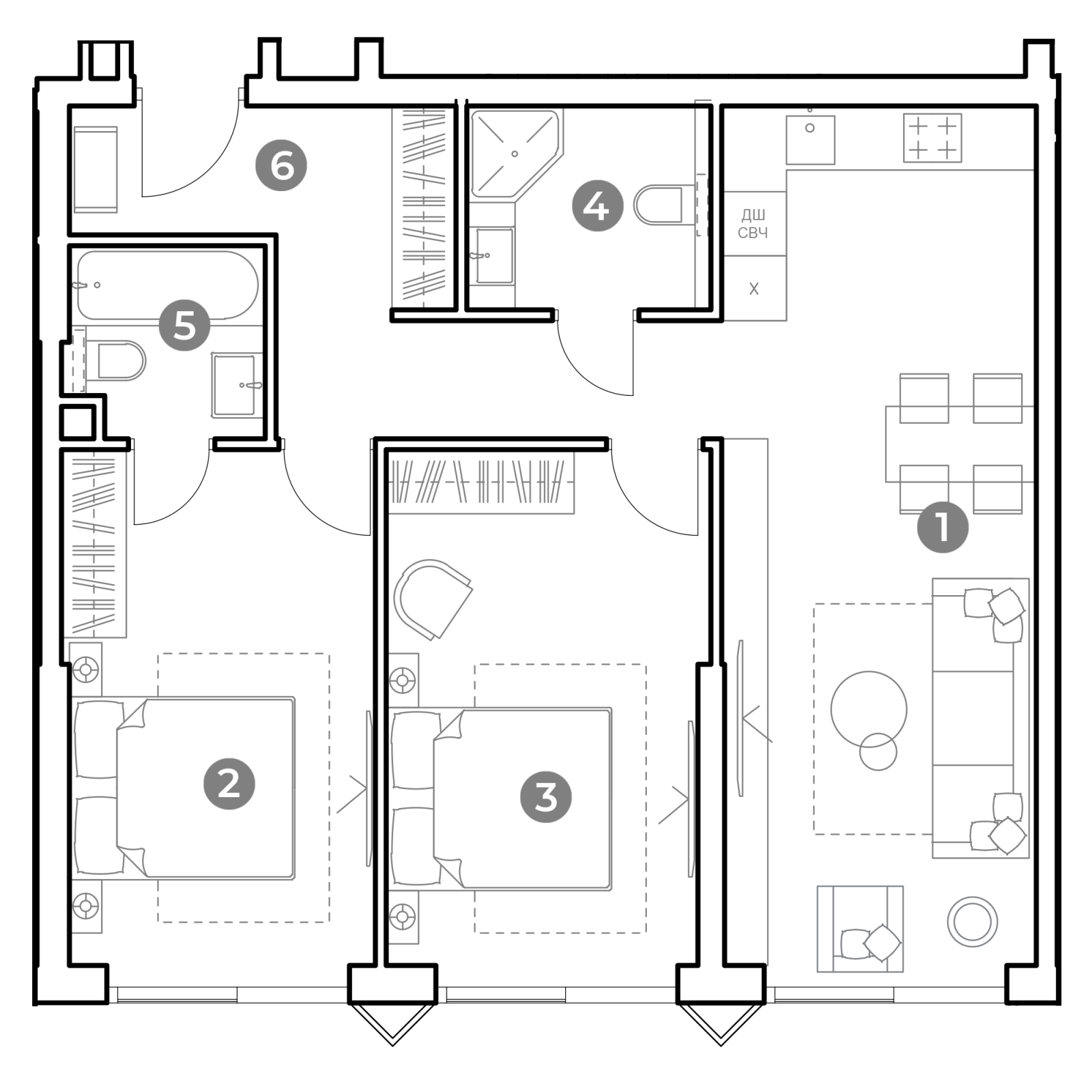 Планировка: 3-комнатная квартира, 70,6 м²