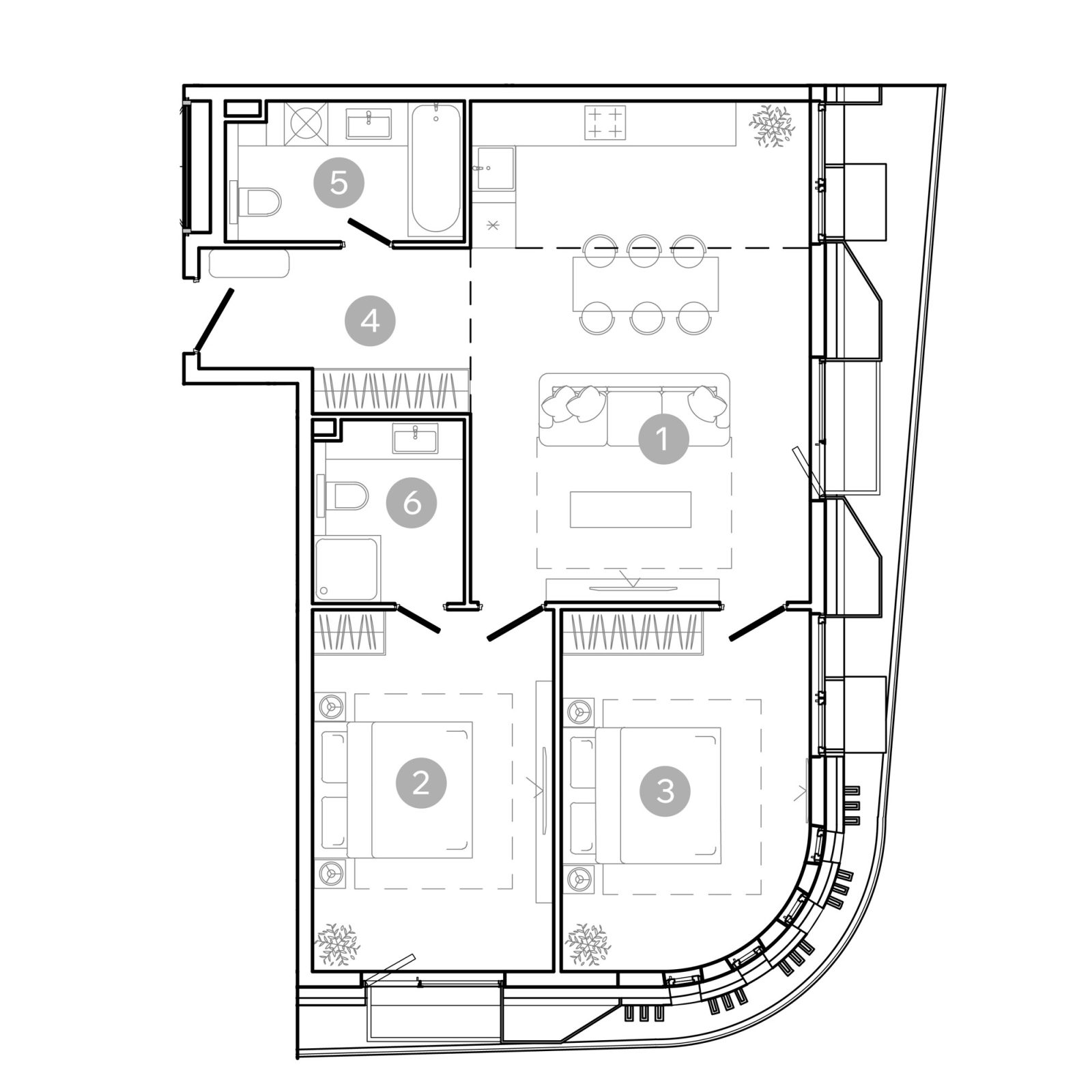 Планировка: 3-комнатная квартира, 76,6 м²
