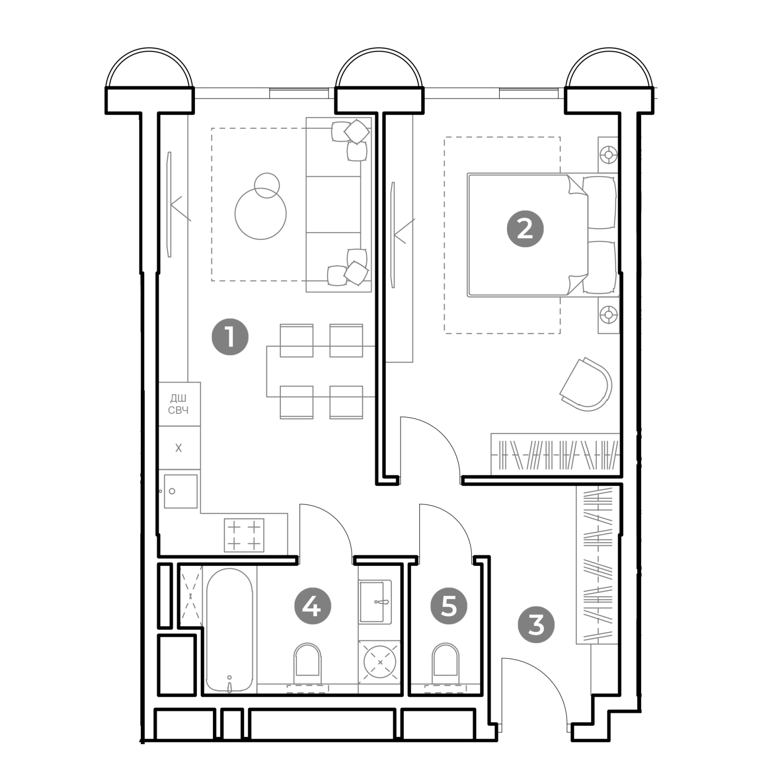Планировка: 2-комнатная квартира, 50,0 м²