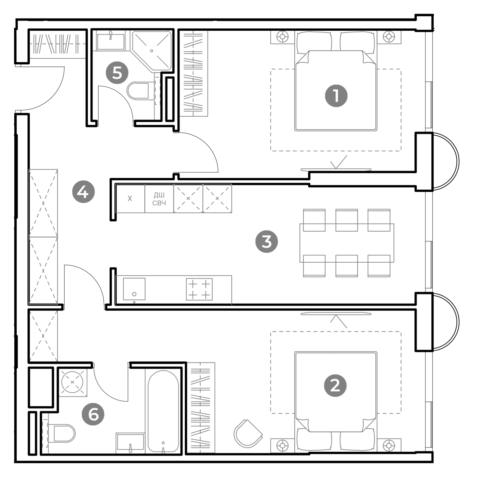 Планировка: 2-комнатная квартира, 67,9 м²