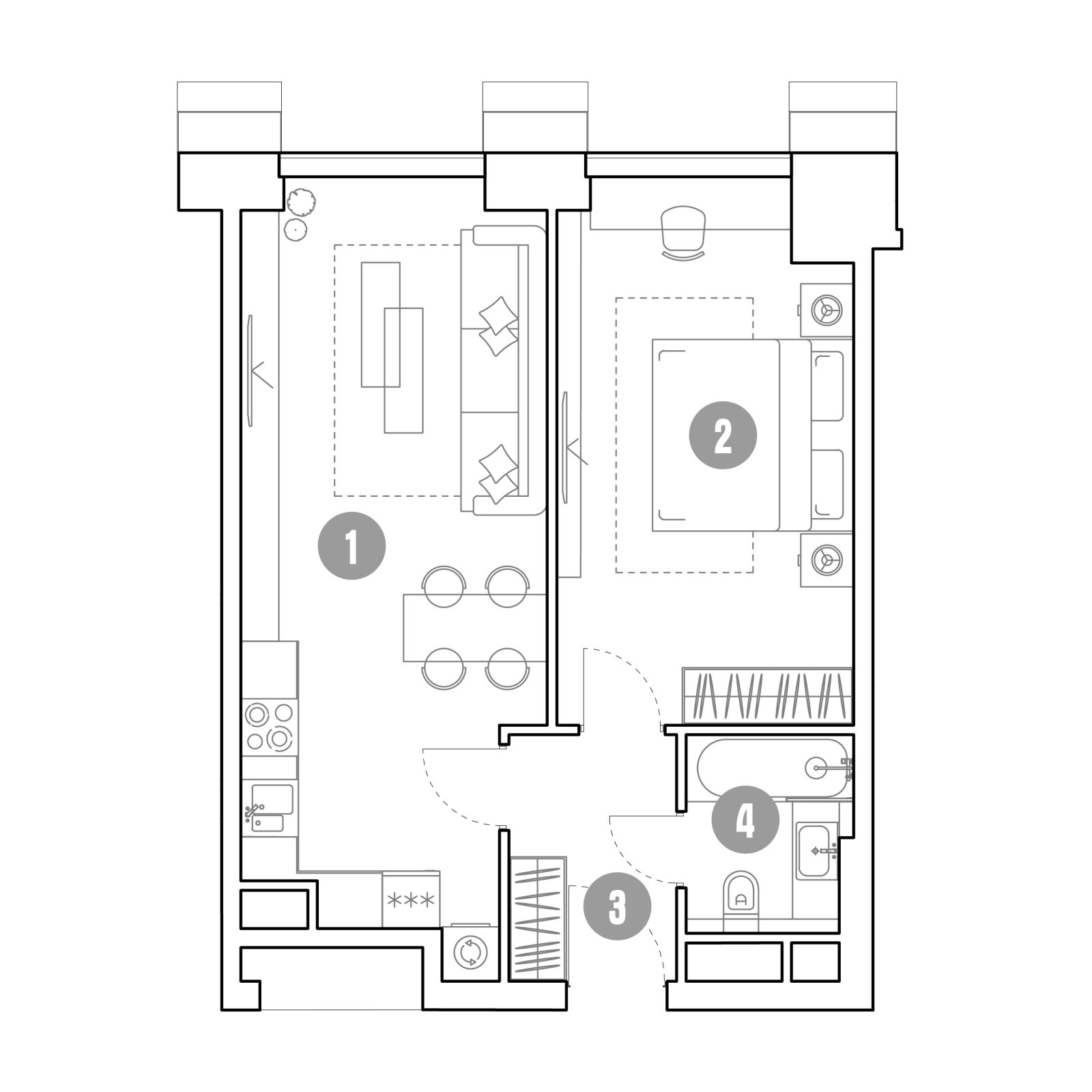 Планировка: 2-комнатная квартира, 48,6 м²