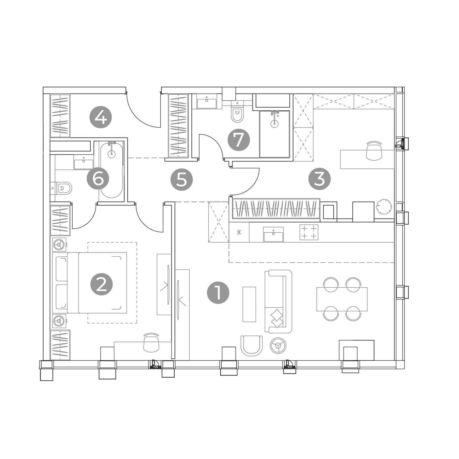 Планировка: 3-комнатная квартира, 75,6 м²