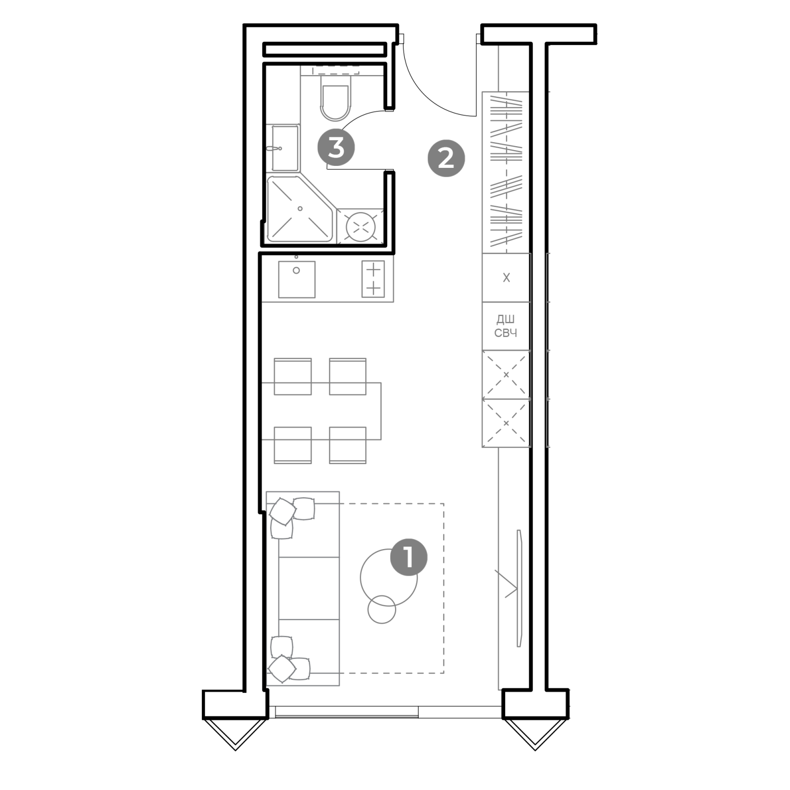 Планировка: студия, 26,8 м²