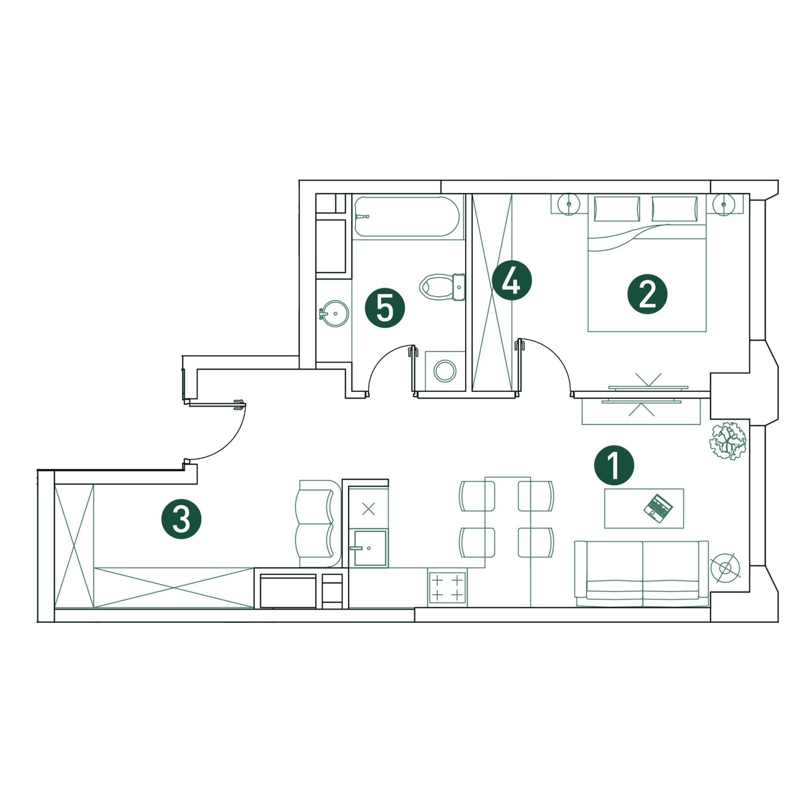 Планировка: 2-комнатная квартира, 48,9 м²