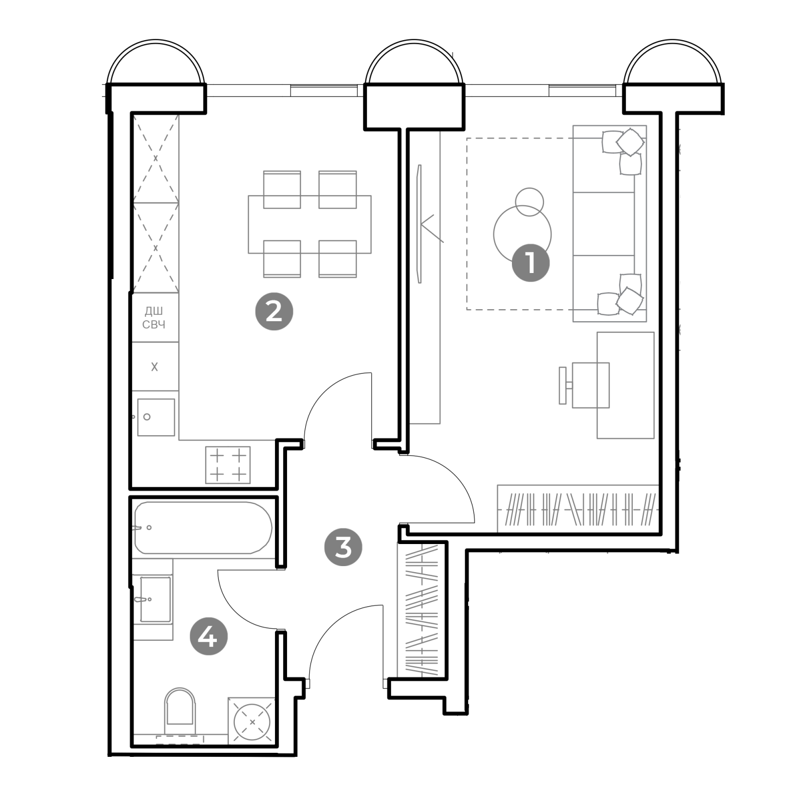 Планировка: 1-комнатная квартира, 41,1 м²