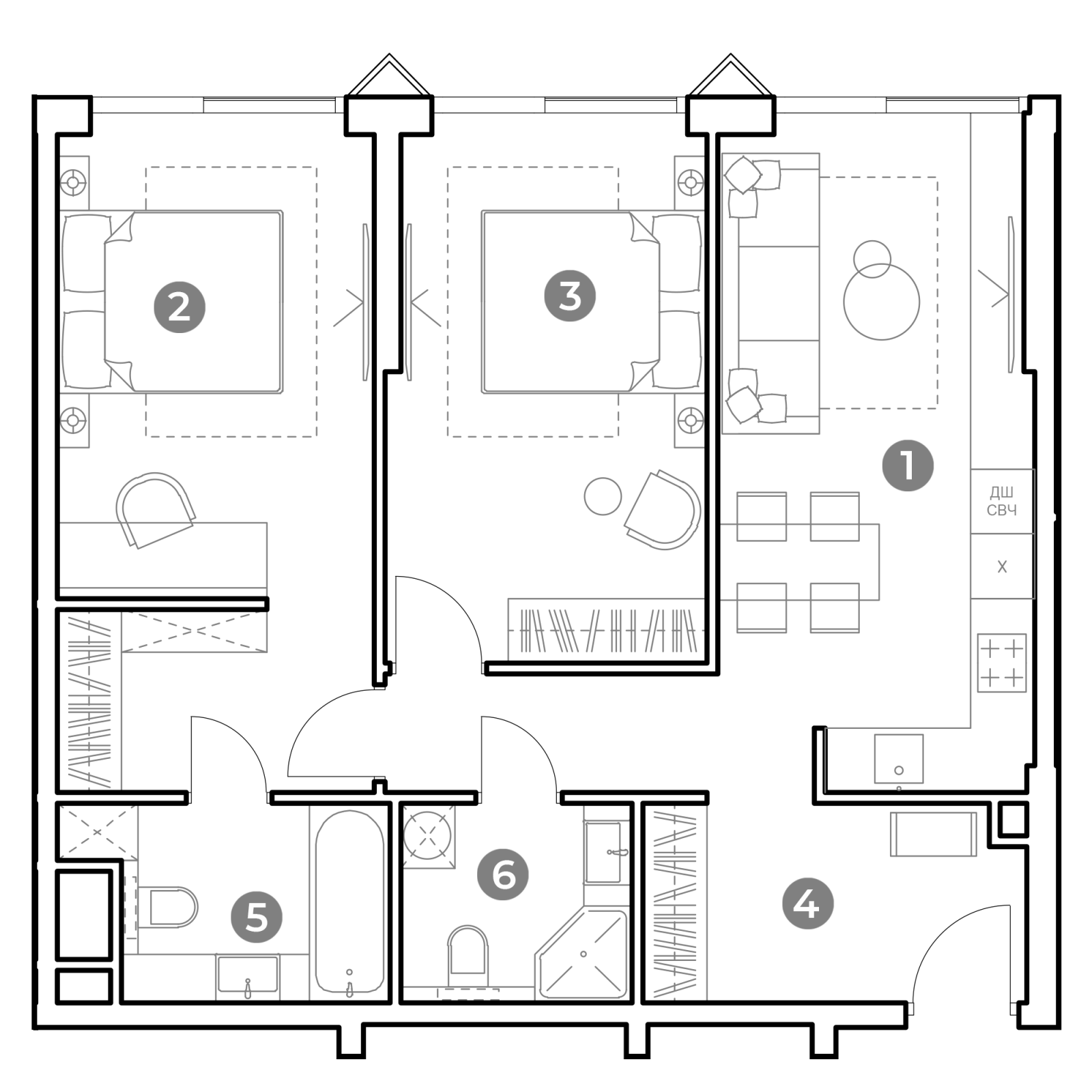 Планировка: 3-комнатная квартира, 70,6 м²