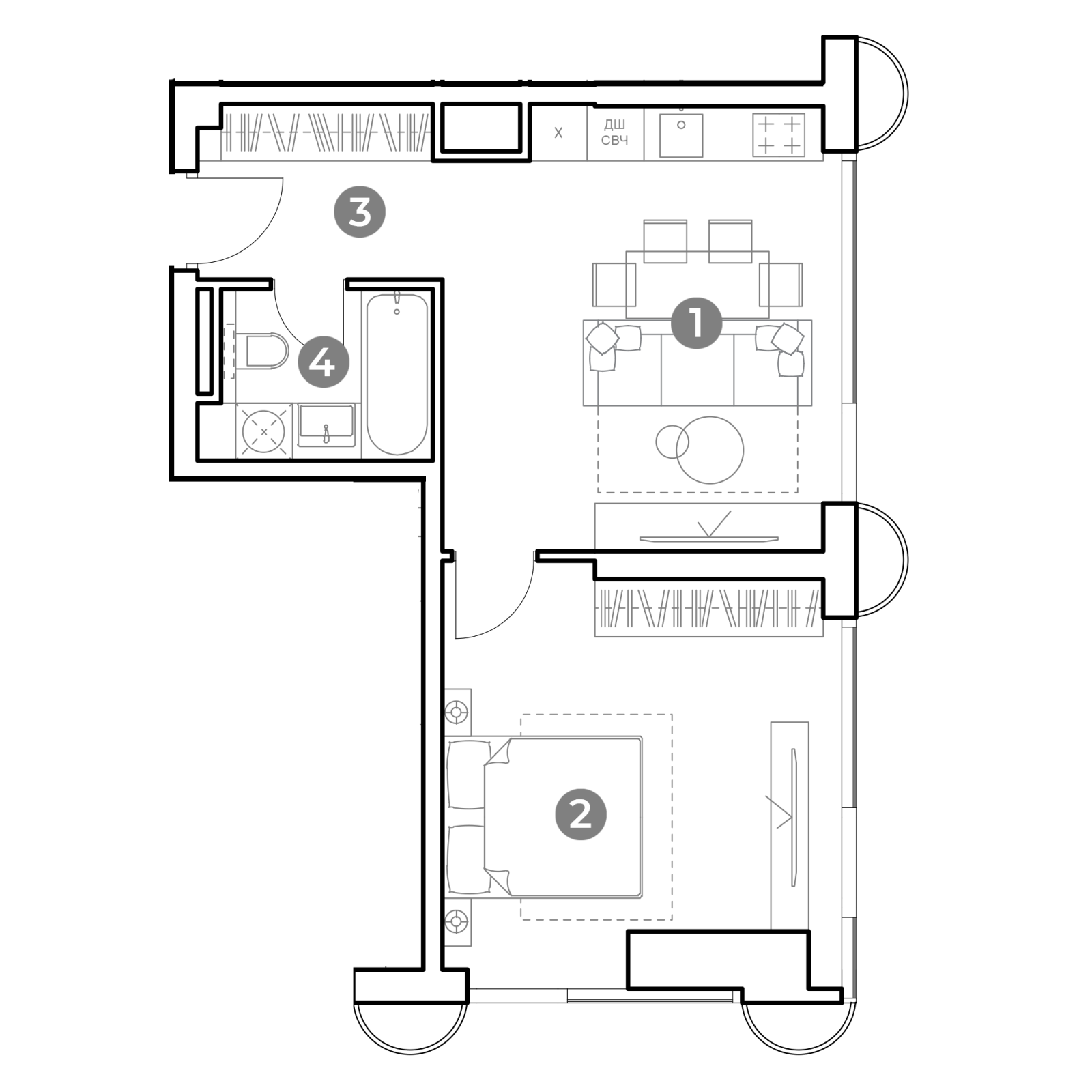 Планировка: 2-комнатная квартира, 46,1 м²