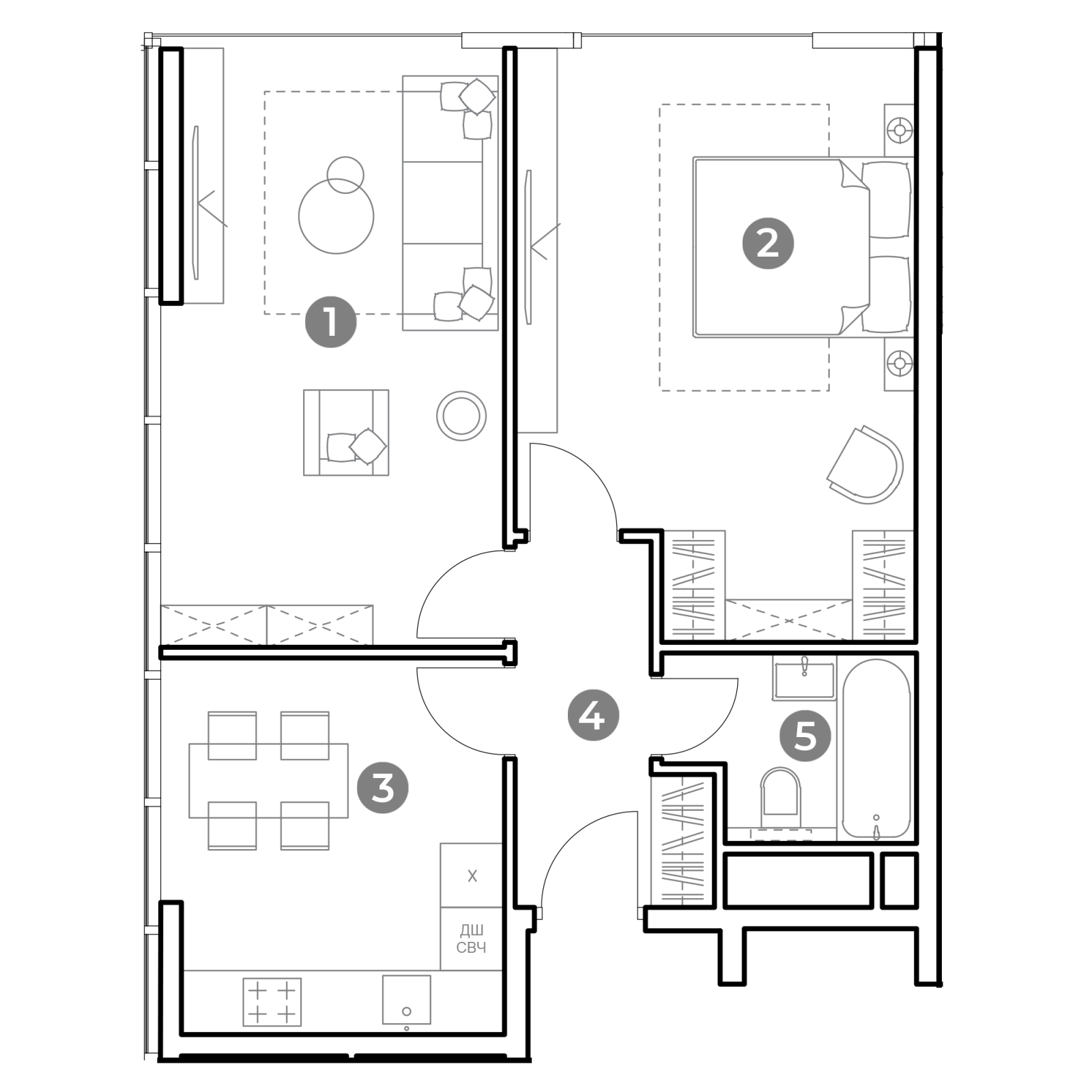 Планировка: 2-комнатная квартира, 58,1 м²