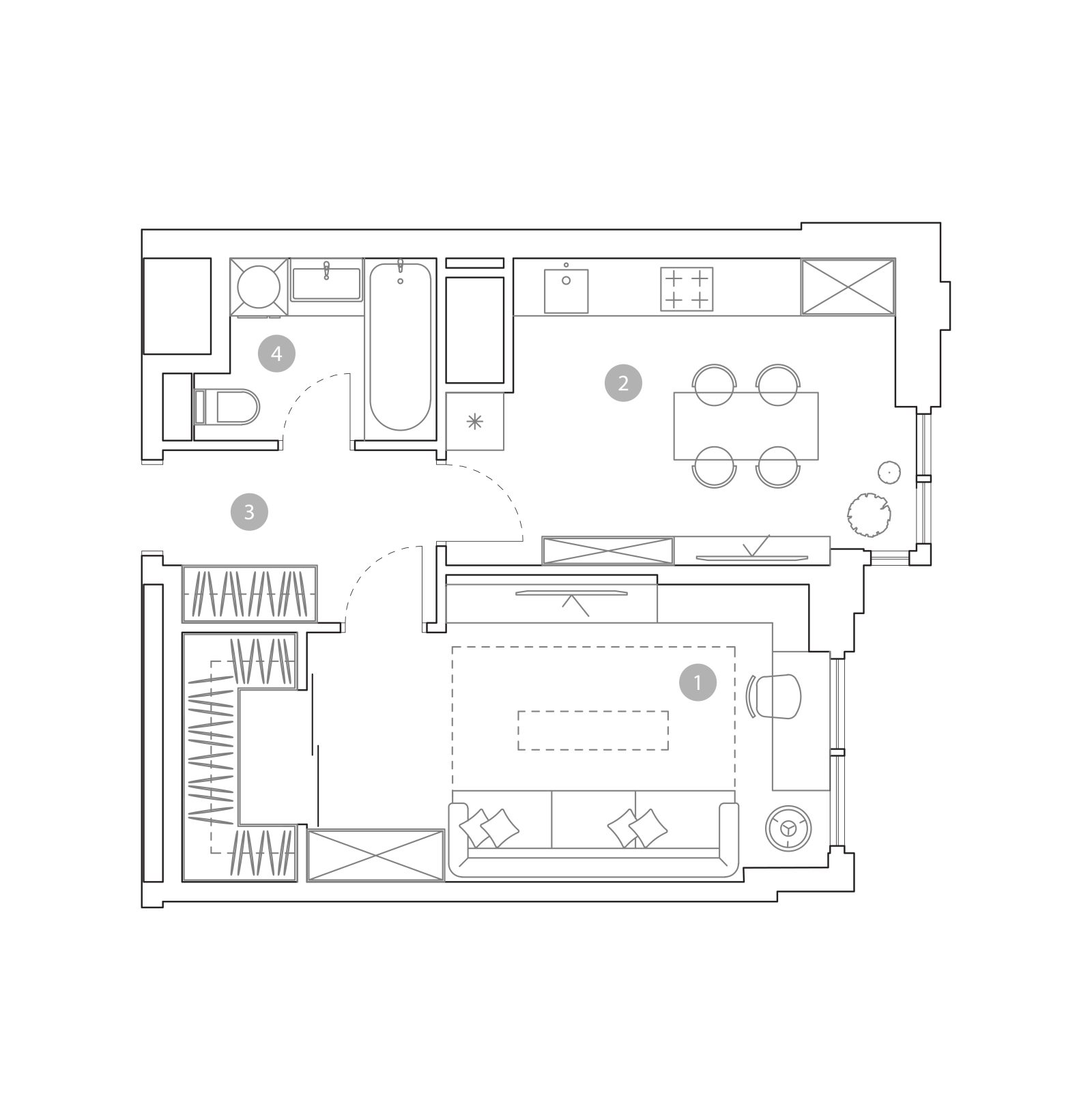 Планировка: 1-комнатная квартира, 43,6 м²