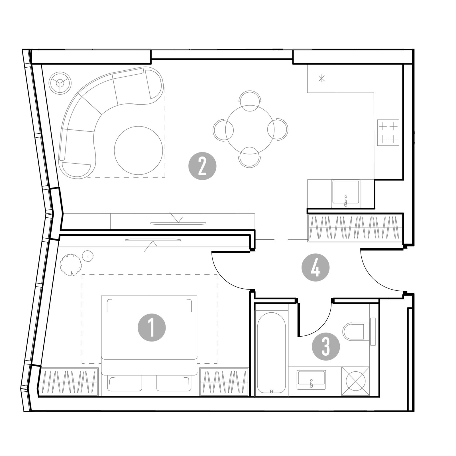 Планировка: 1-комнатная квартира, 48,9 м²