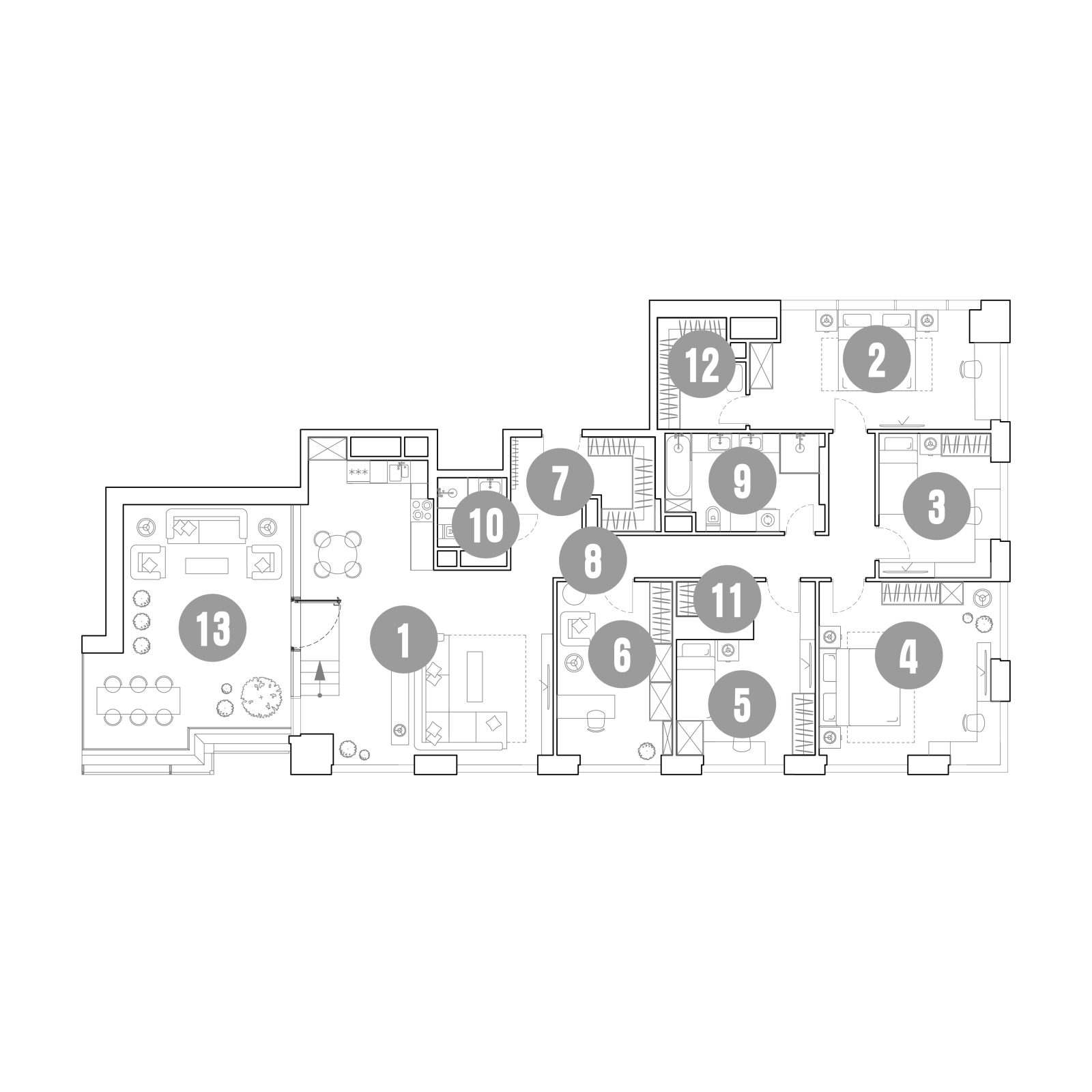 Планировка: 6-комнатная квартира, 194,4 м²