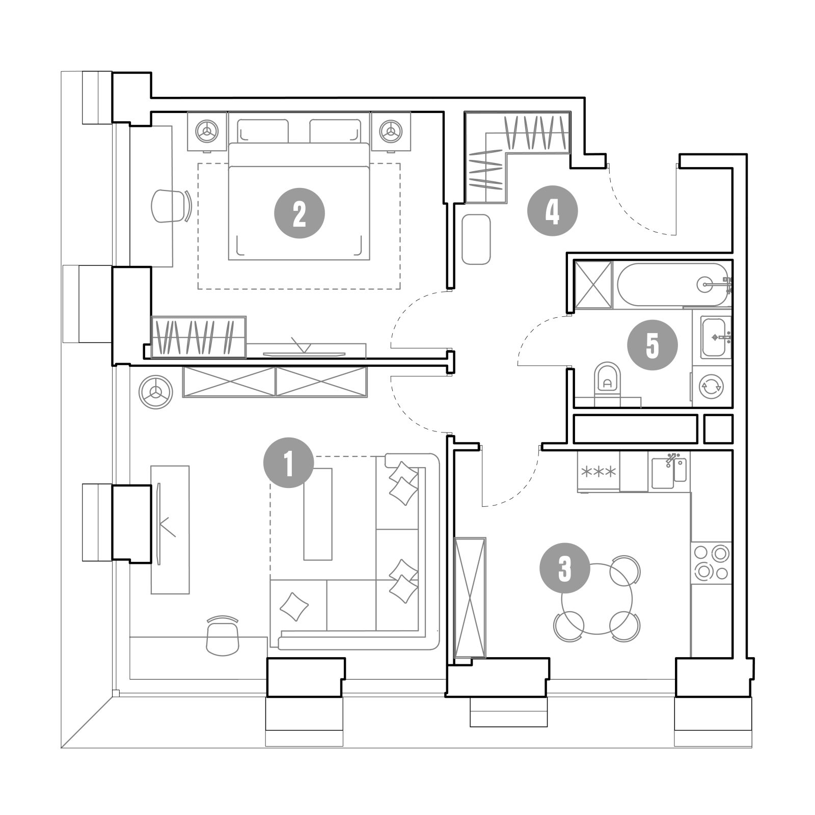 Планировка: 2-комнатная квартира, 61,8 м²