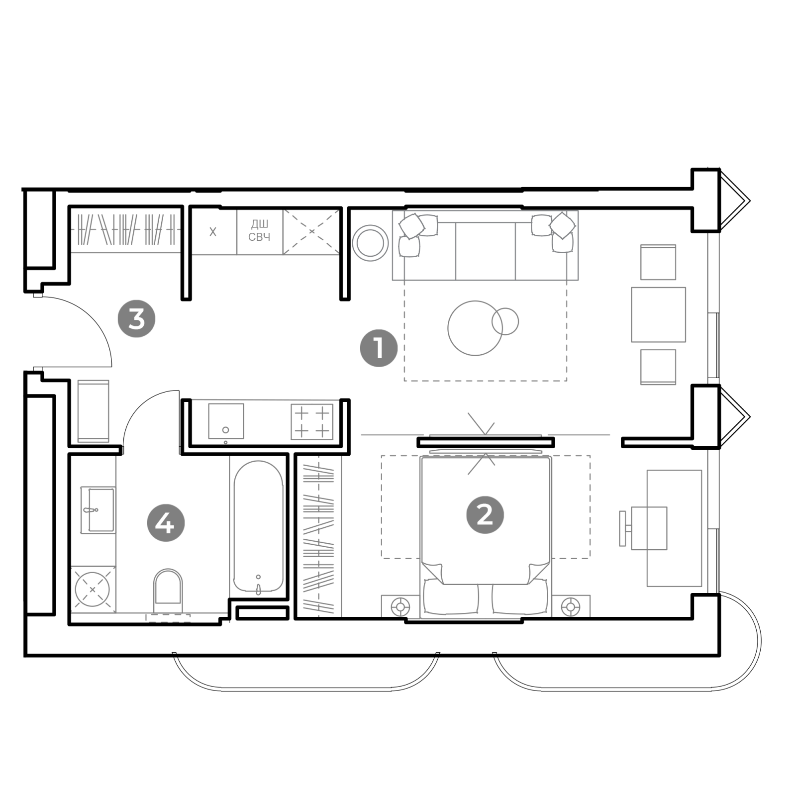 Планировка: 2-комнатная квартира, 43,4 м²