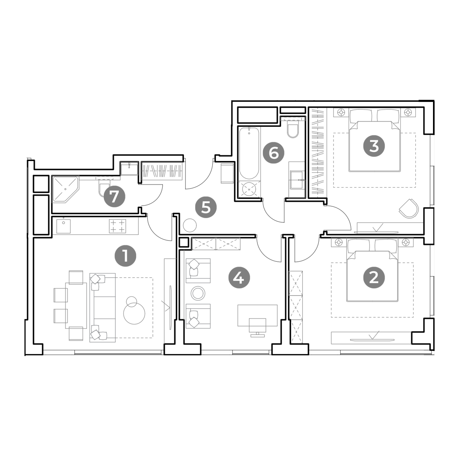 Планировка: 4-комнатная квартира, 84,5 м²