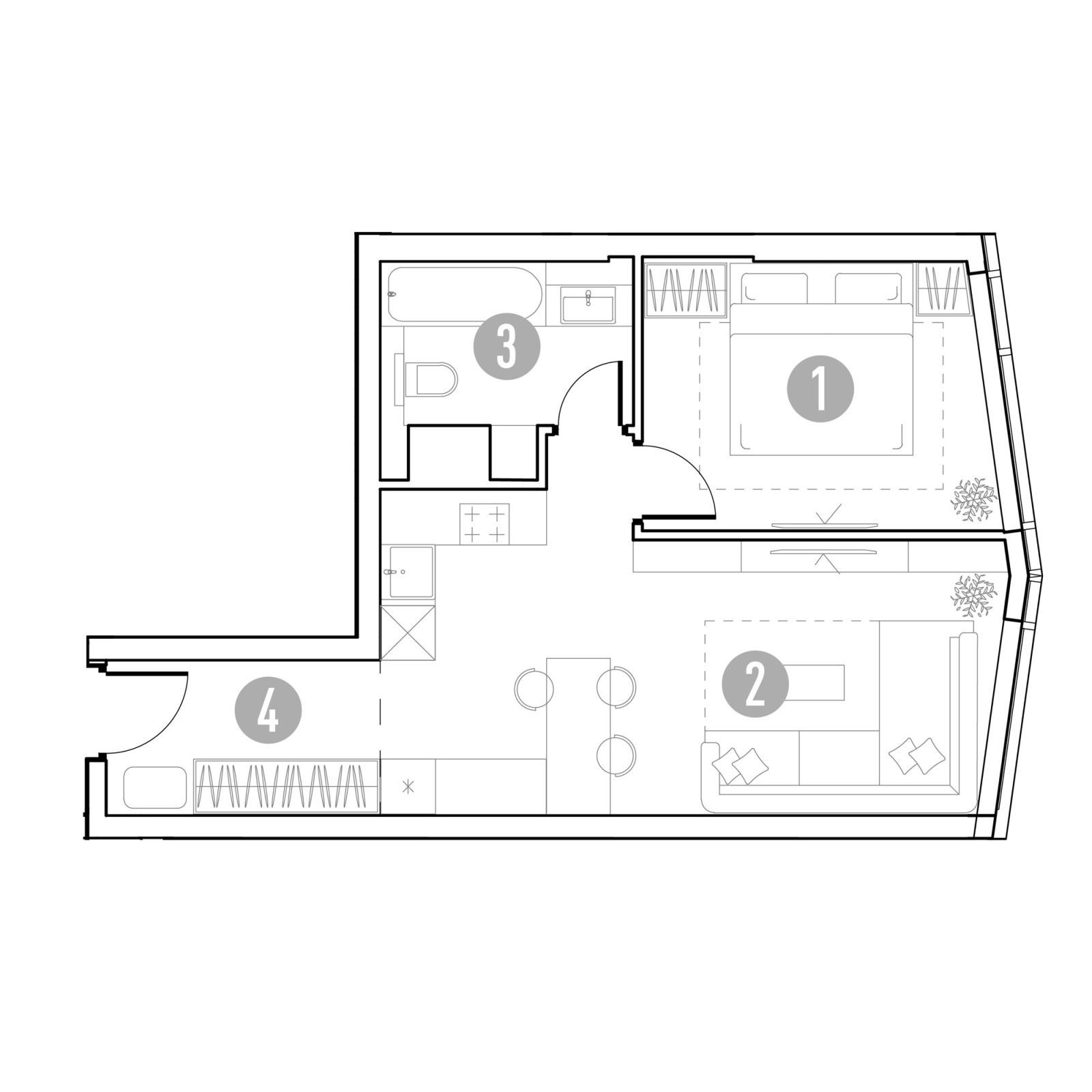 Планировка: 1-комнатная квартира, 44,3 м²