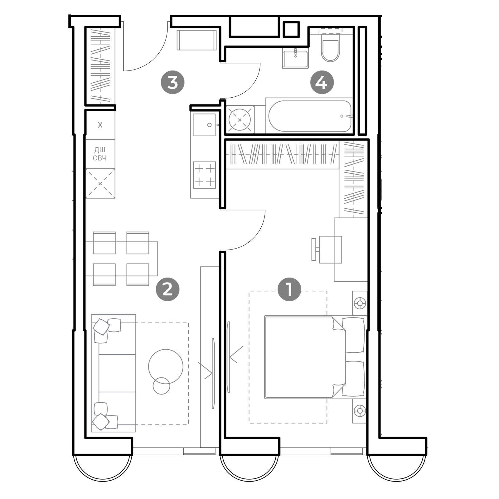 Планировка: 1-комнатная квартира, 47,0 м²