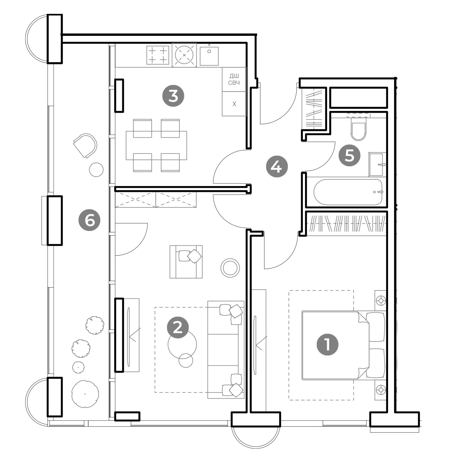 Планировка: 2-комнатная квартира, 67,0 м²
